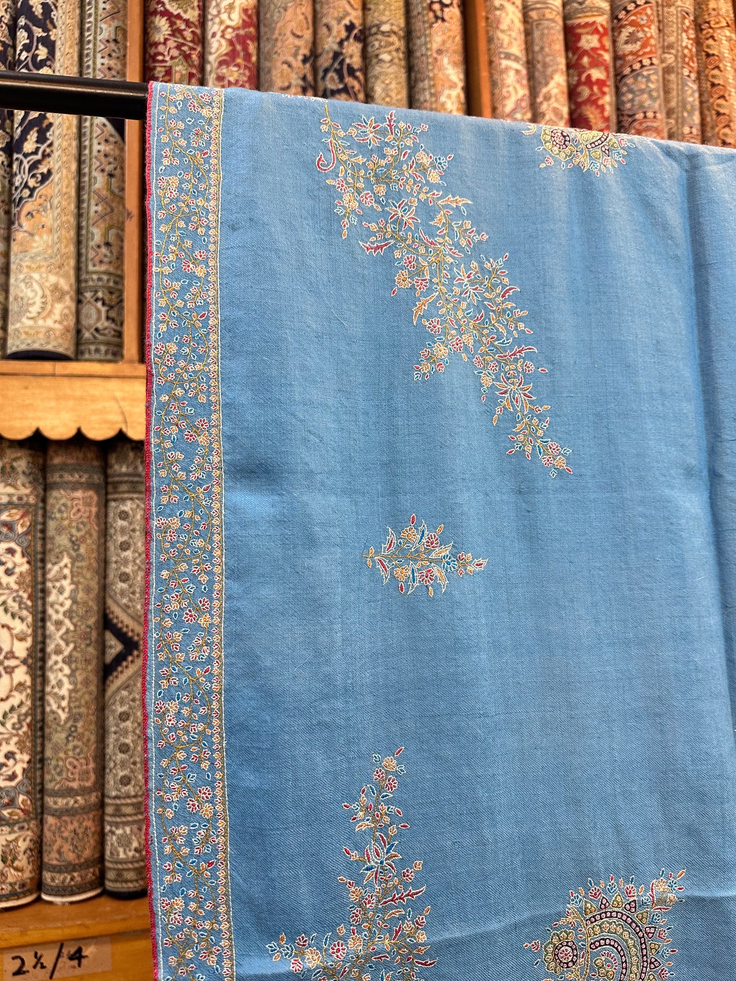 Blue Bootedar Sozni Pashmina Shawl ArtAsiaHandicrafts