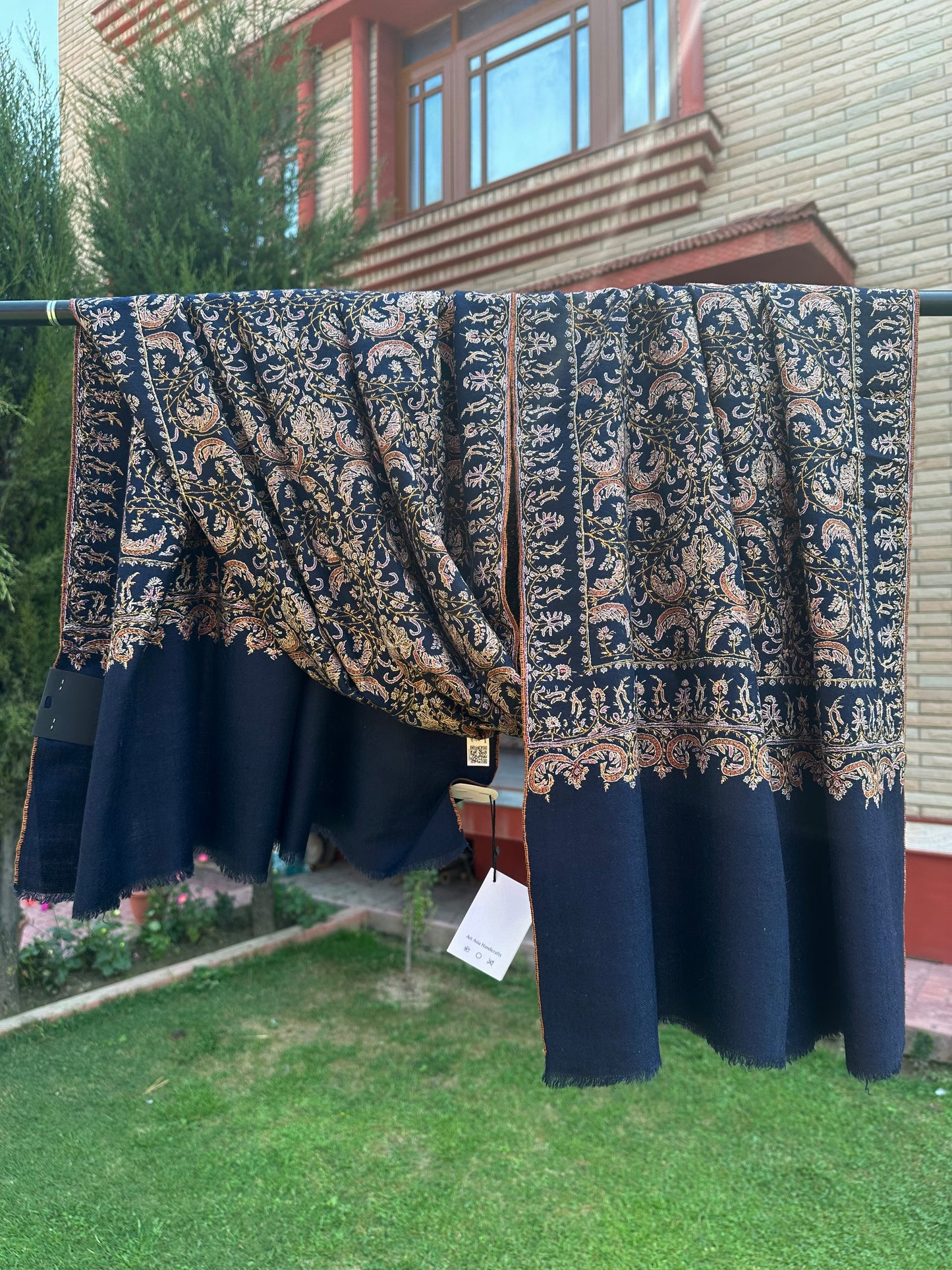 Dark Blue Sozni Pashmina Shawl ArtAsiaHandicrafts
