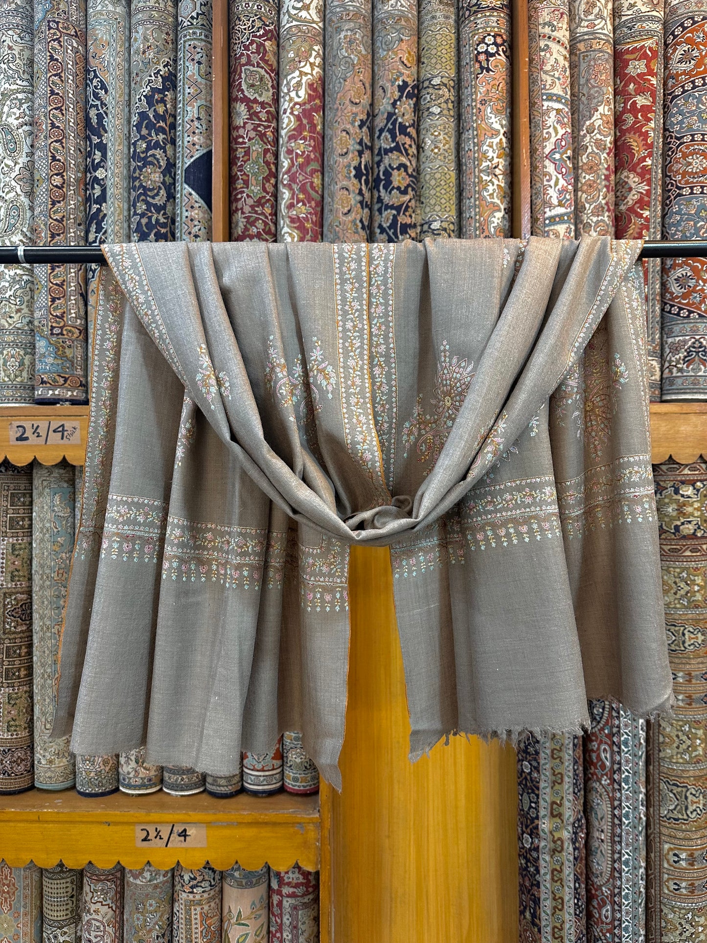 Grey Bootedar Sozni Pashmina Shawl ArtAsiaHandicrafts