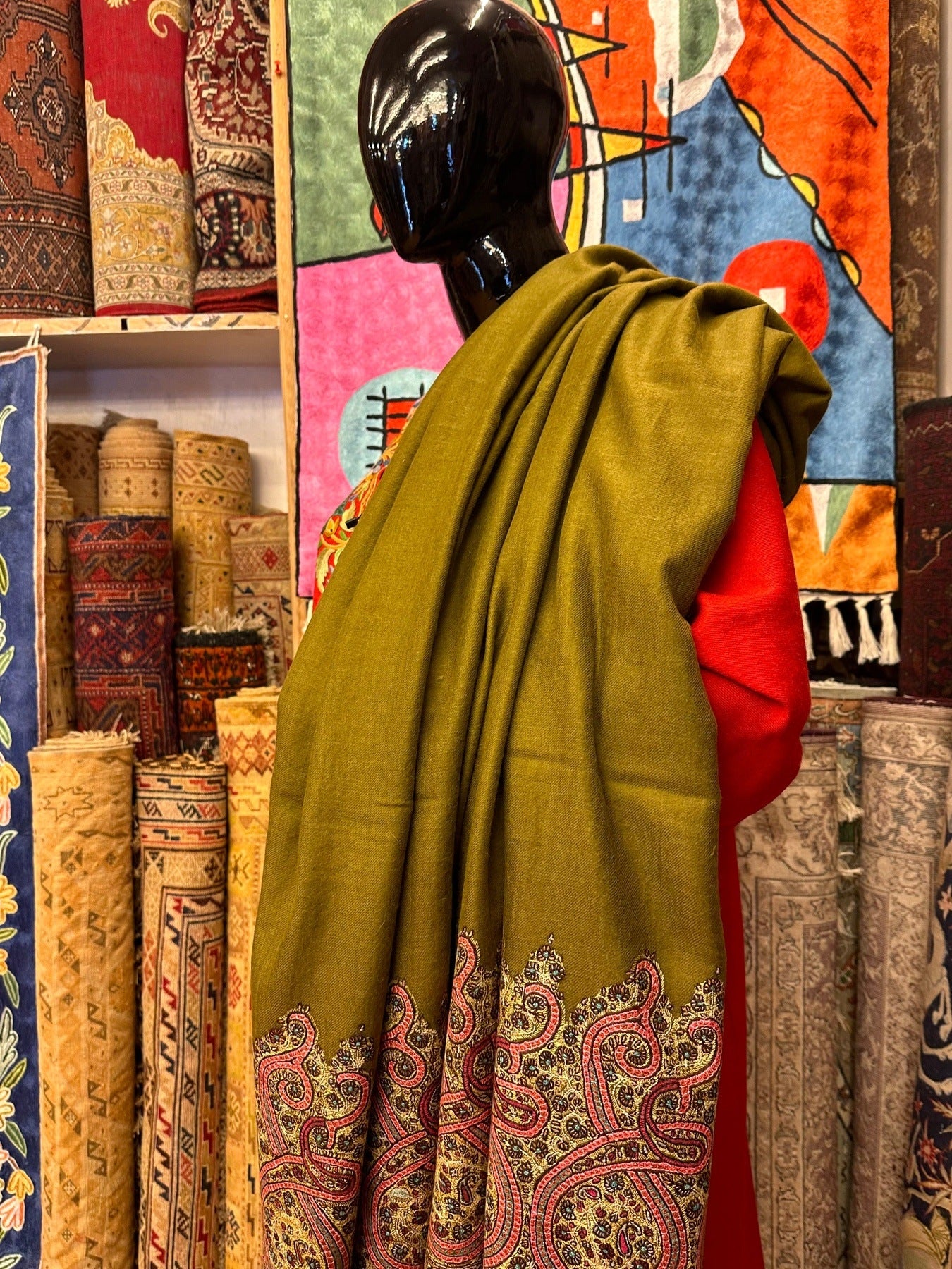 Hazel Green Palla Sozni Shawl ArtAsiaHandicrafts