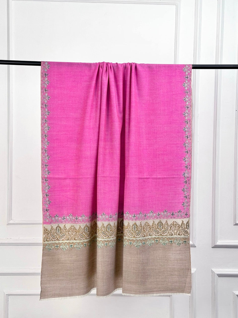 SPRING SEASON SOFT FUCHSIA PINK EMBROIDERED PASHMINA SHAWL