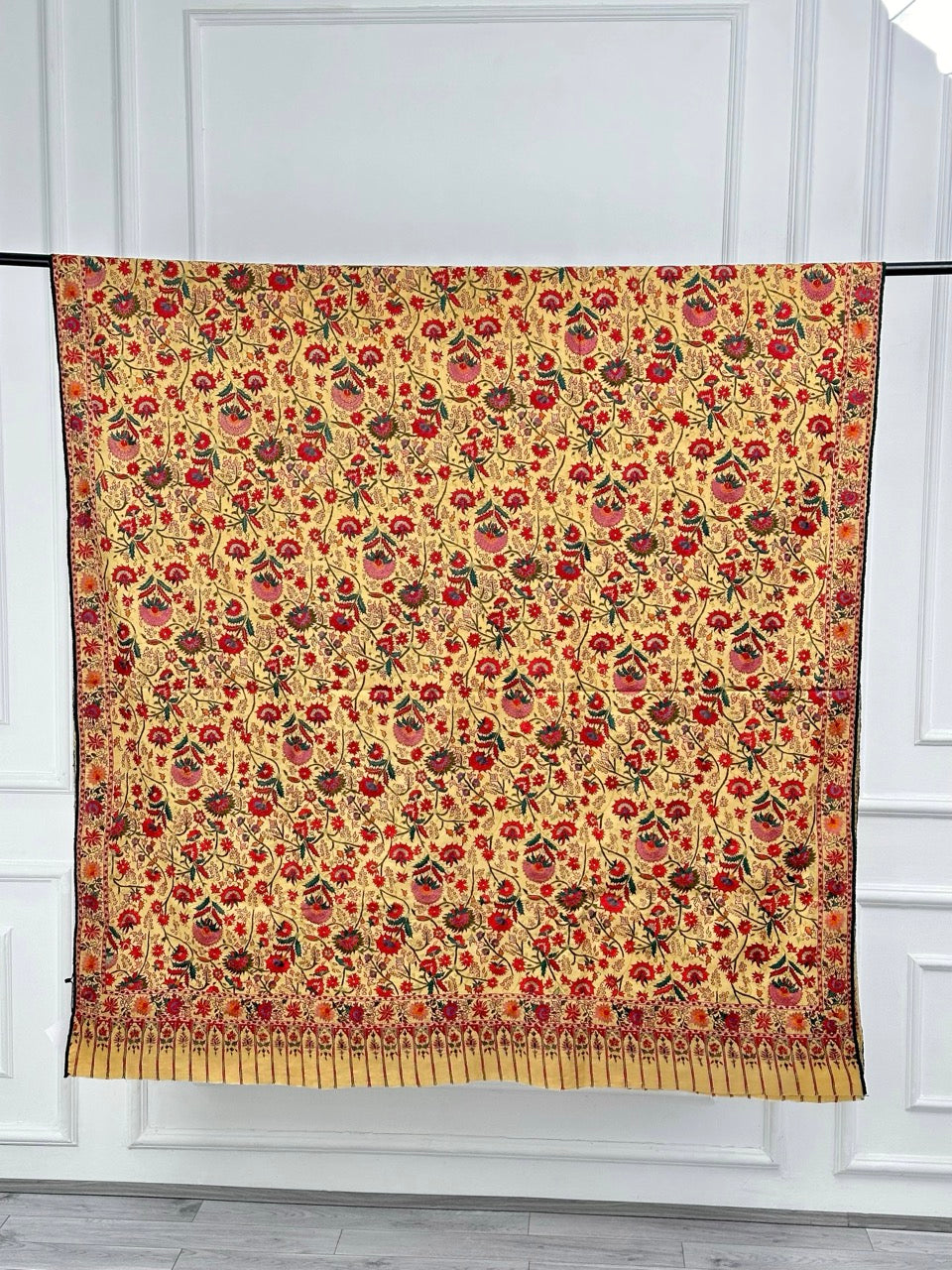 VINTAGE GOLDEN EMBROIDERED SOFT HANDMADE MEN’S WINTER WEAR PURE PASHMINA SHAWL
