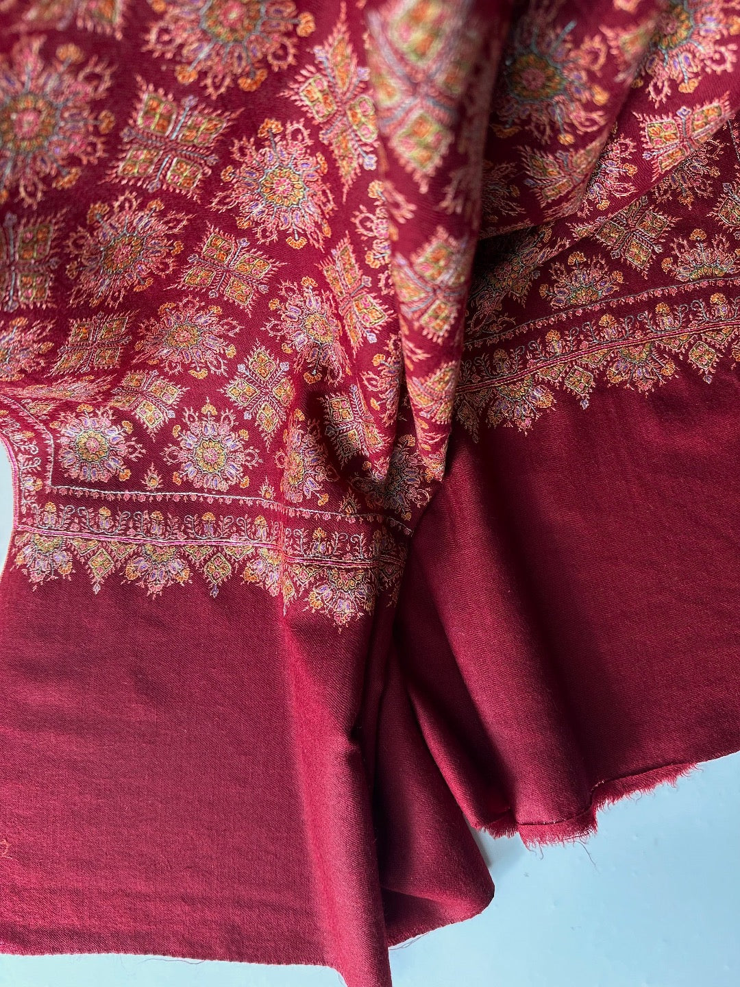 Maroon Sozni Pashmina Shawl ArtAsiaHandicrafts