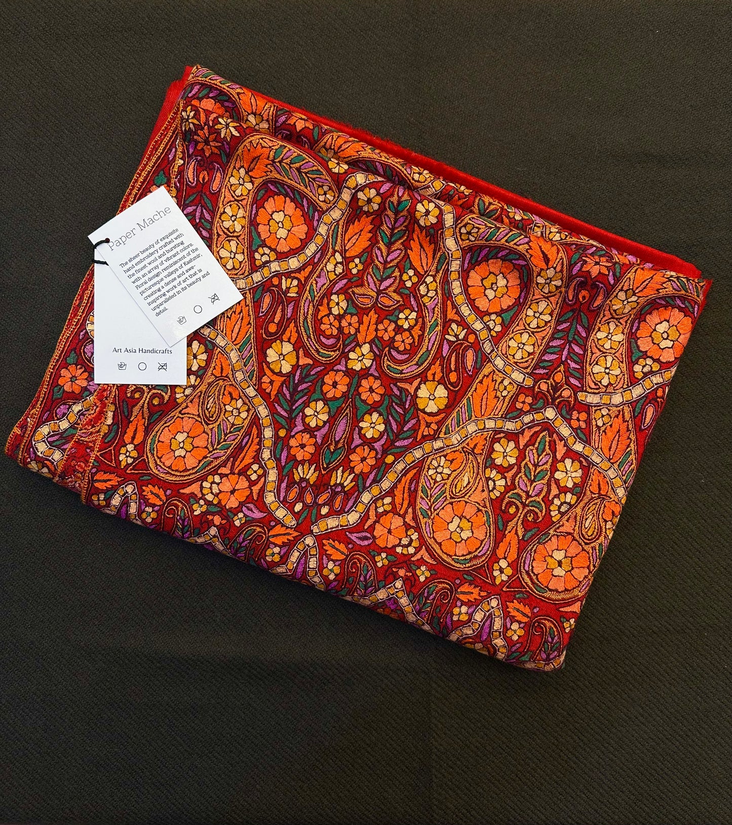 Red Palla Paper Mache Shawl ArtAsiaHandicrafts