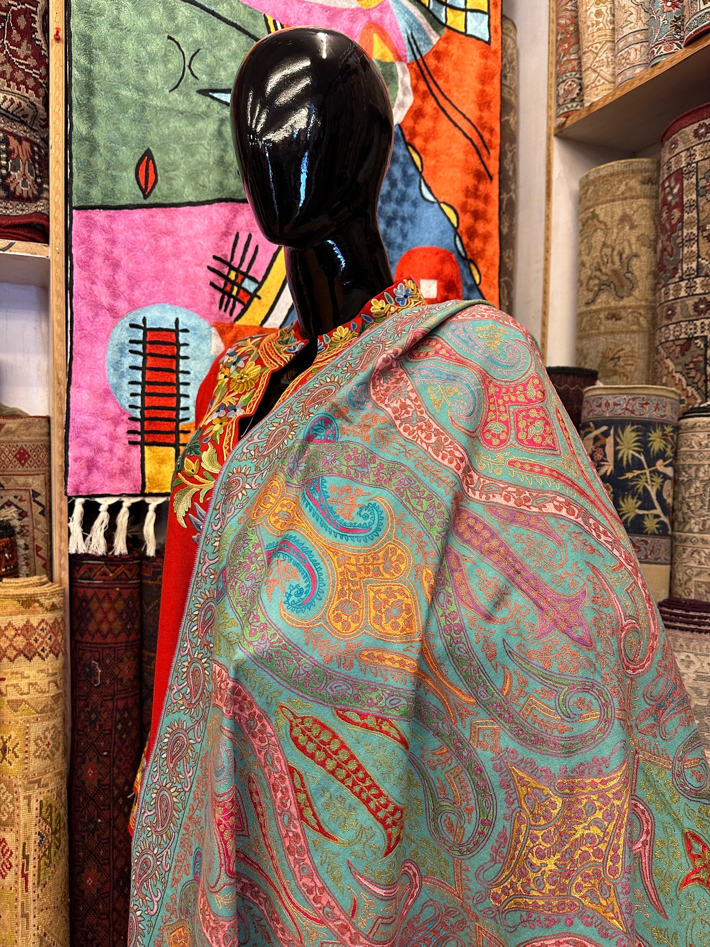 Turquoise Paper Mache Pashmina Shawl ArtAsiaHandicrafts