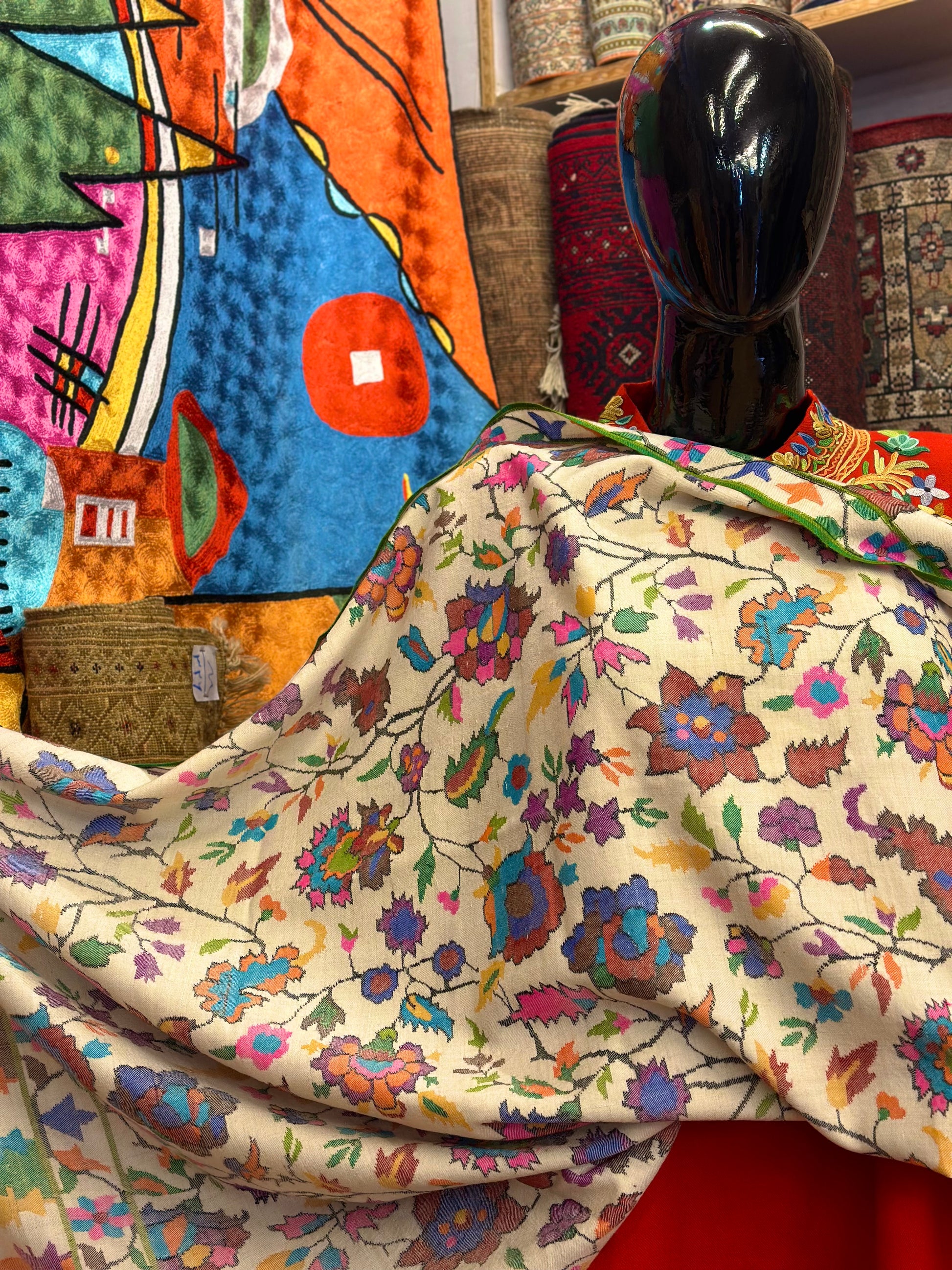 White Kani Pashmina Shawl ArtAsiaHandicrafts