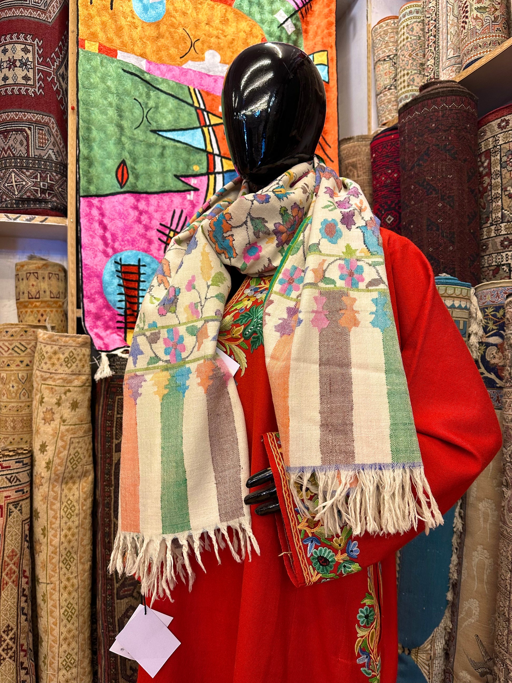 White Kani Pashmina Shawl ArtAsiaHandicrafts