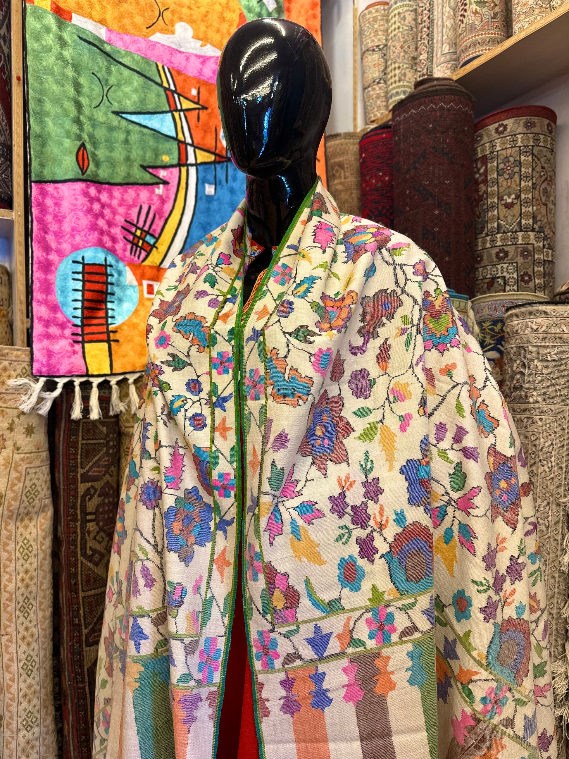 White Kani Pashmina Shawl ArtAsiaHandicrafts