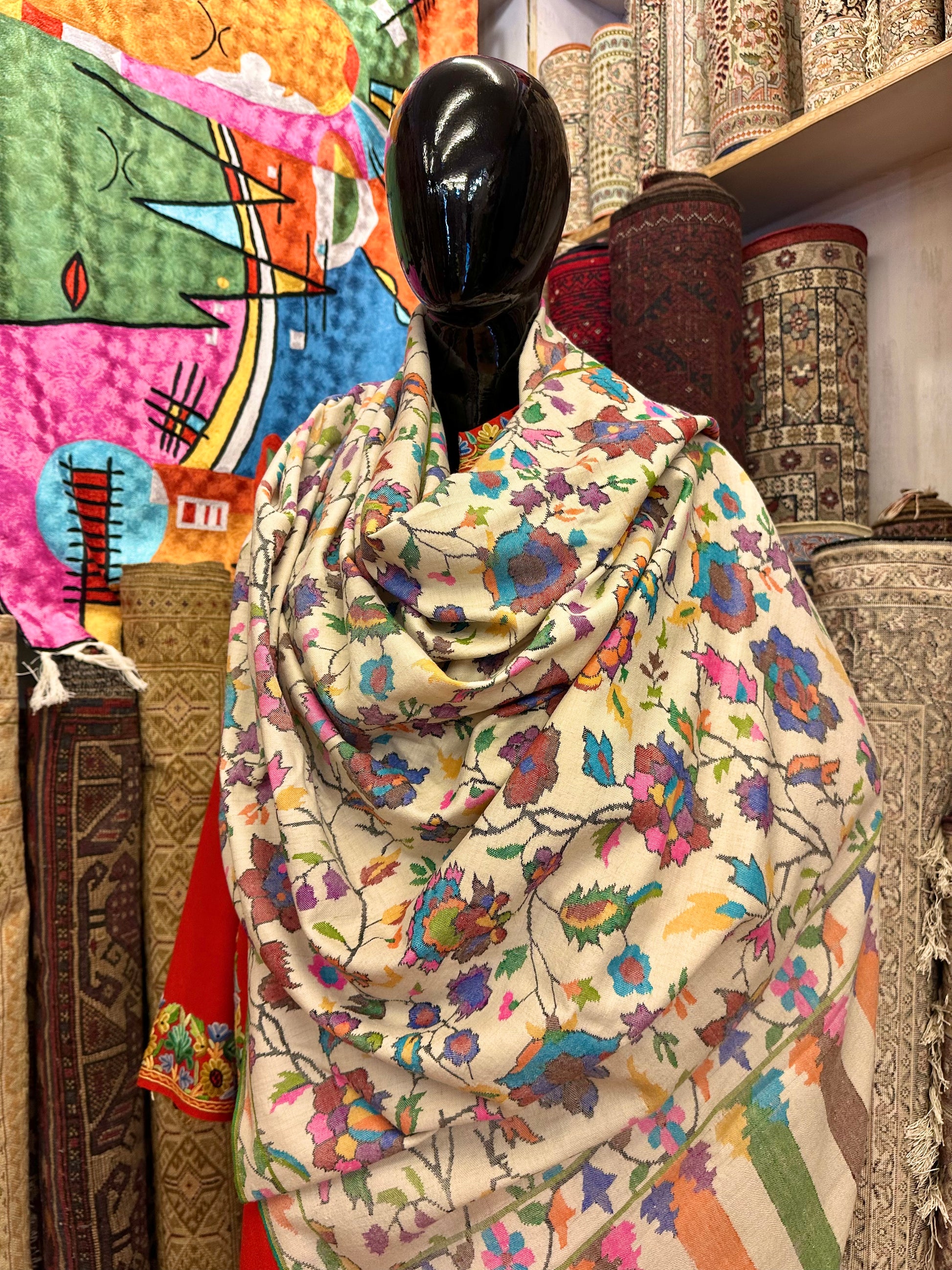 White Kani Pashmina Shawl ArtAsiaHandicrafts