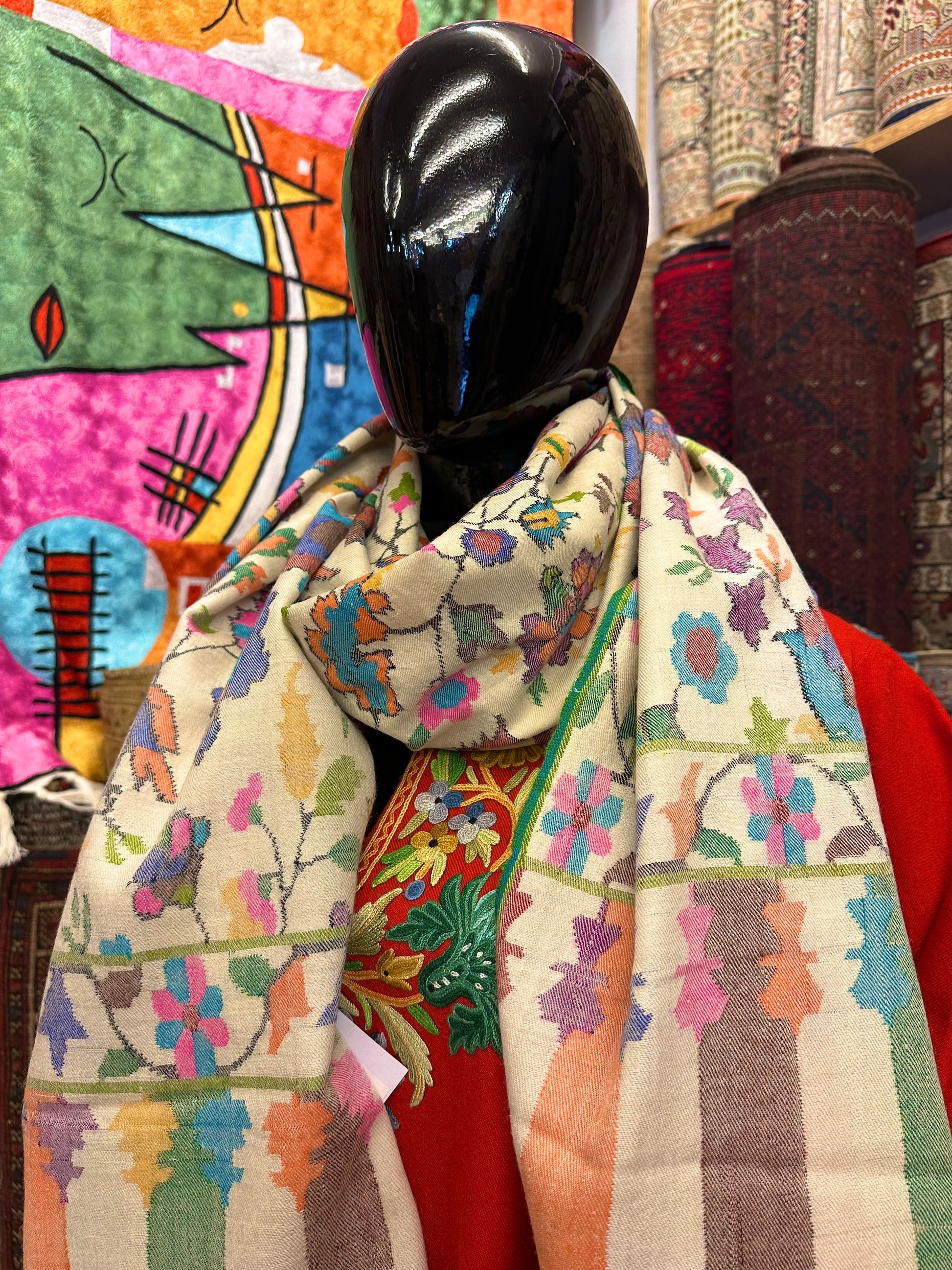 White Kani Pashmina Shawl ArtAsiaHandicrafts