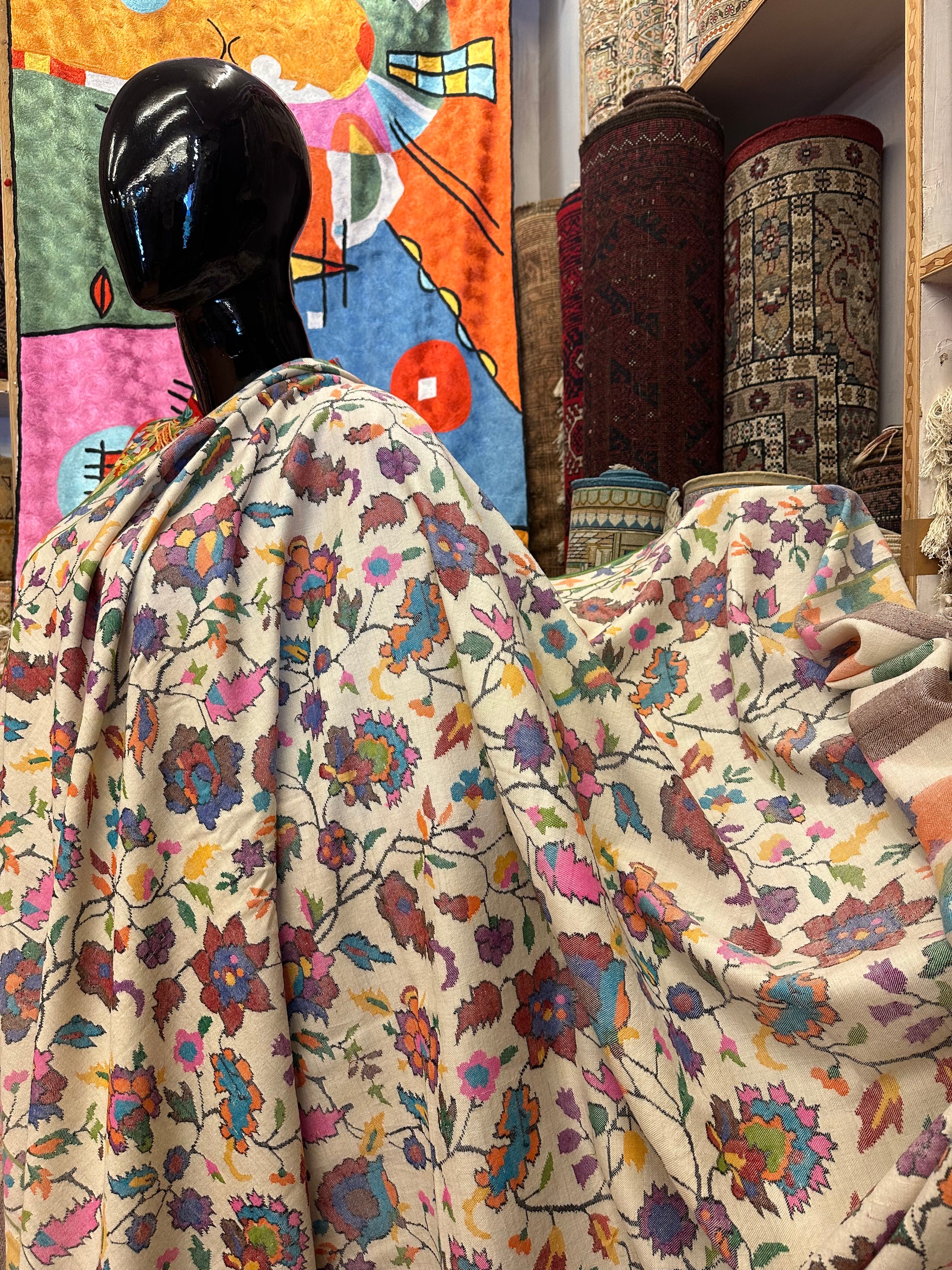 White Kani Pashmina Shawl ArtAsiaHandicrafts