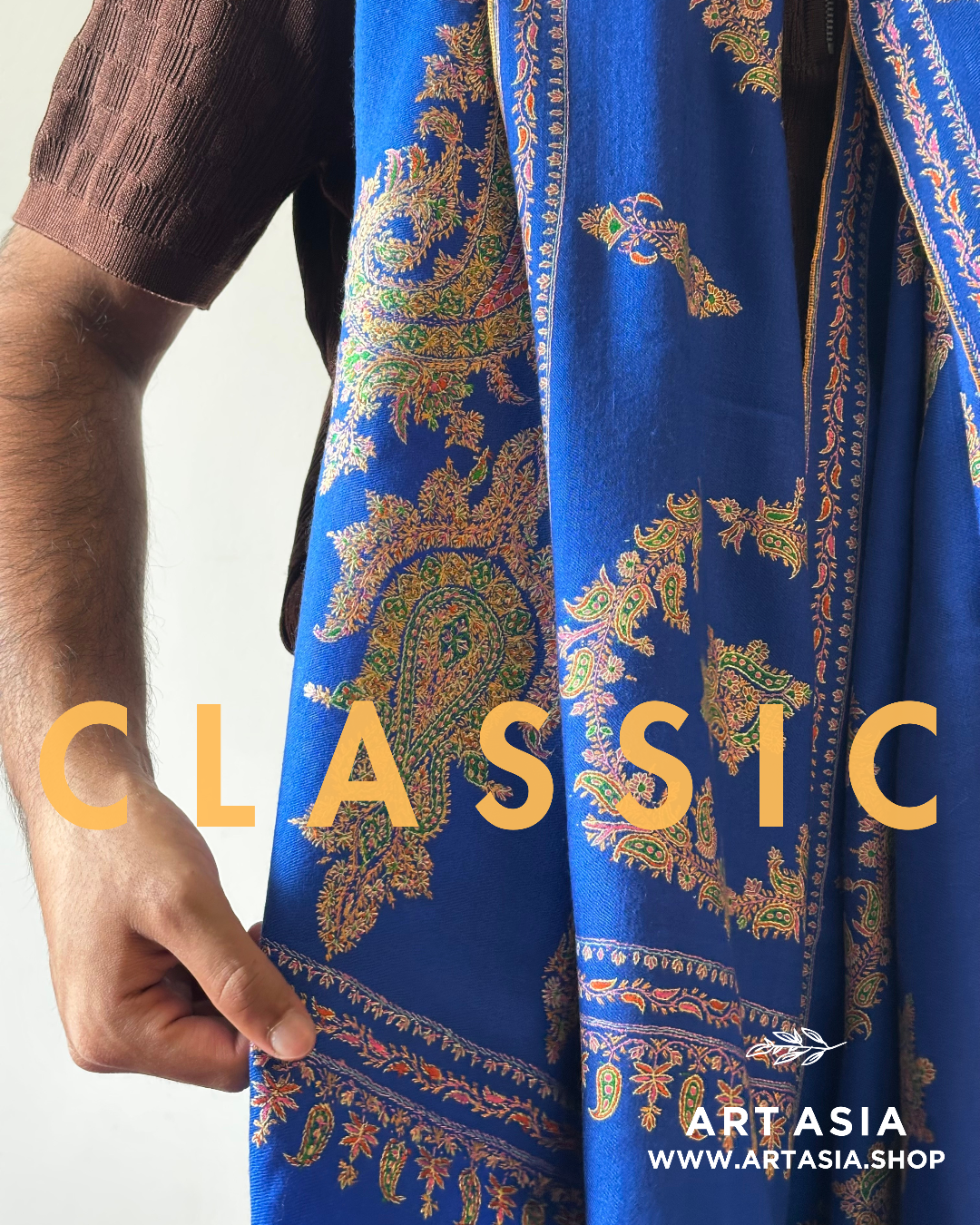 DUSK BLUE SOZNI EMBROIDERY DRAPE PURE PASHMINA SHAWL