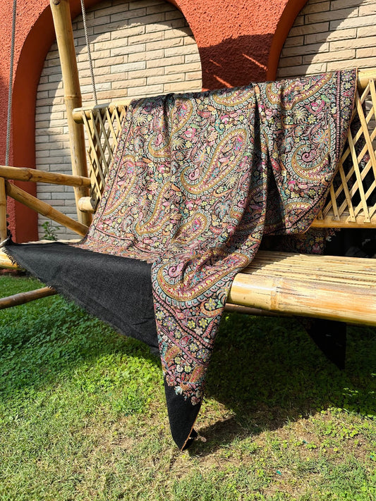 Black Sozni Pashmina Shawl ArtAsiaHandicrafts