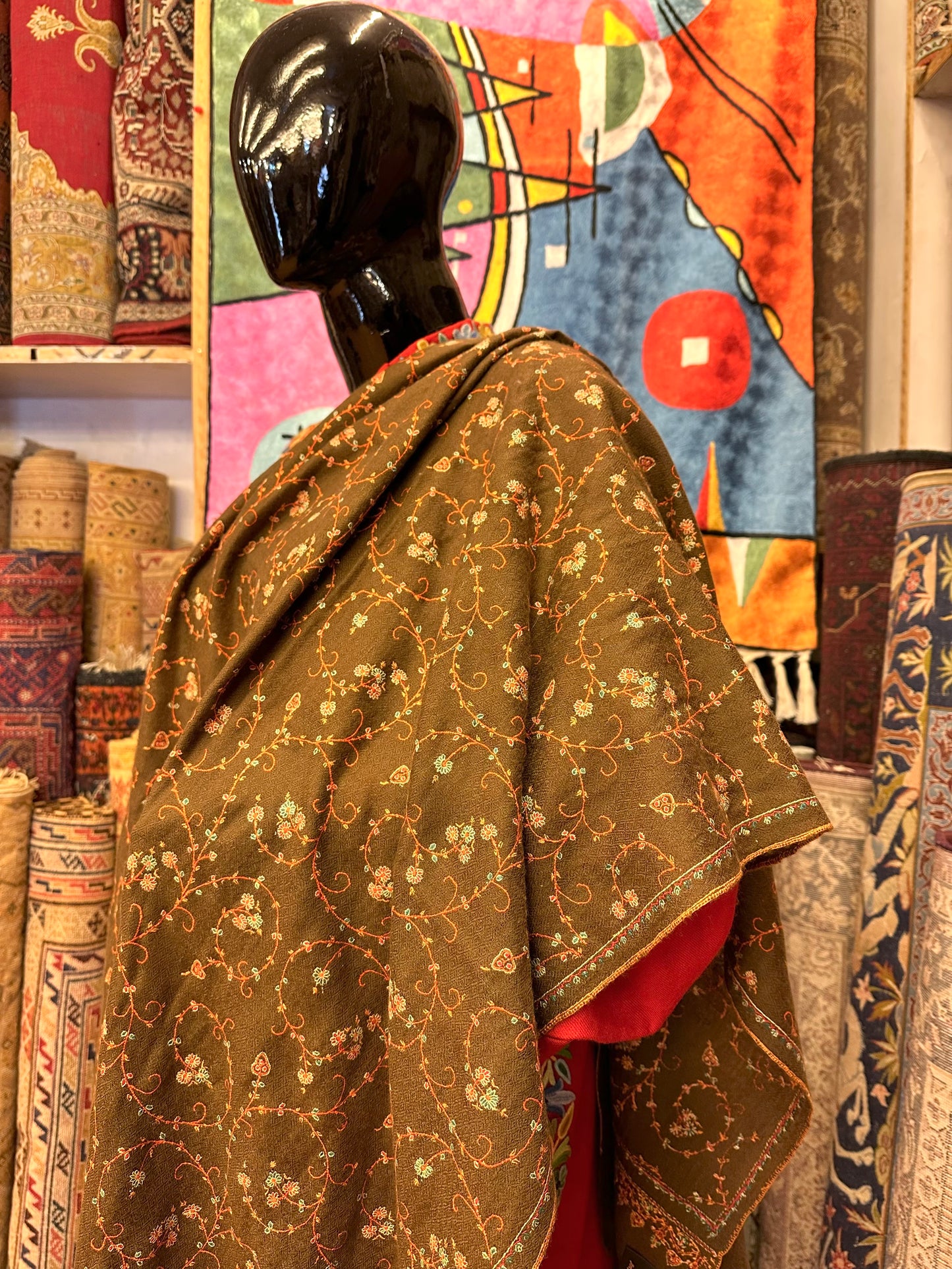 Brown Sozni Pashmina Scarf ArtAsiaHandicrafts