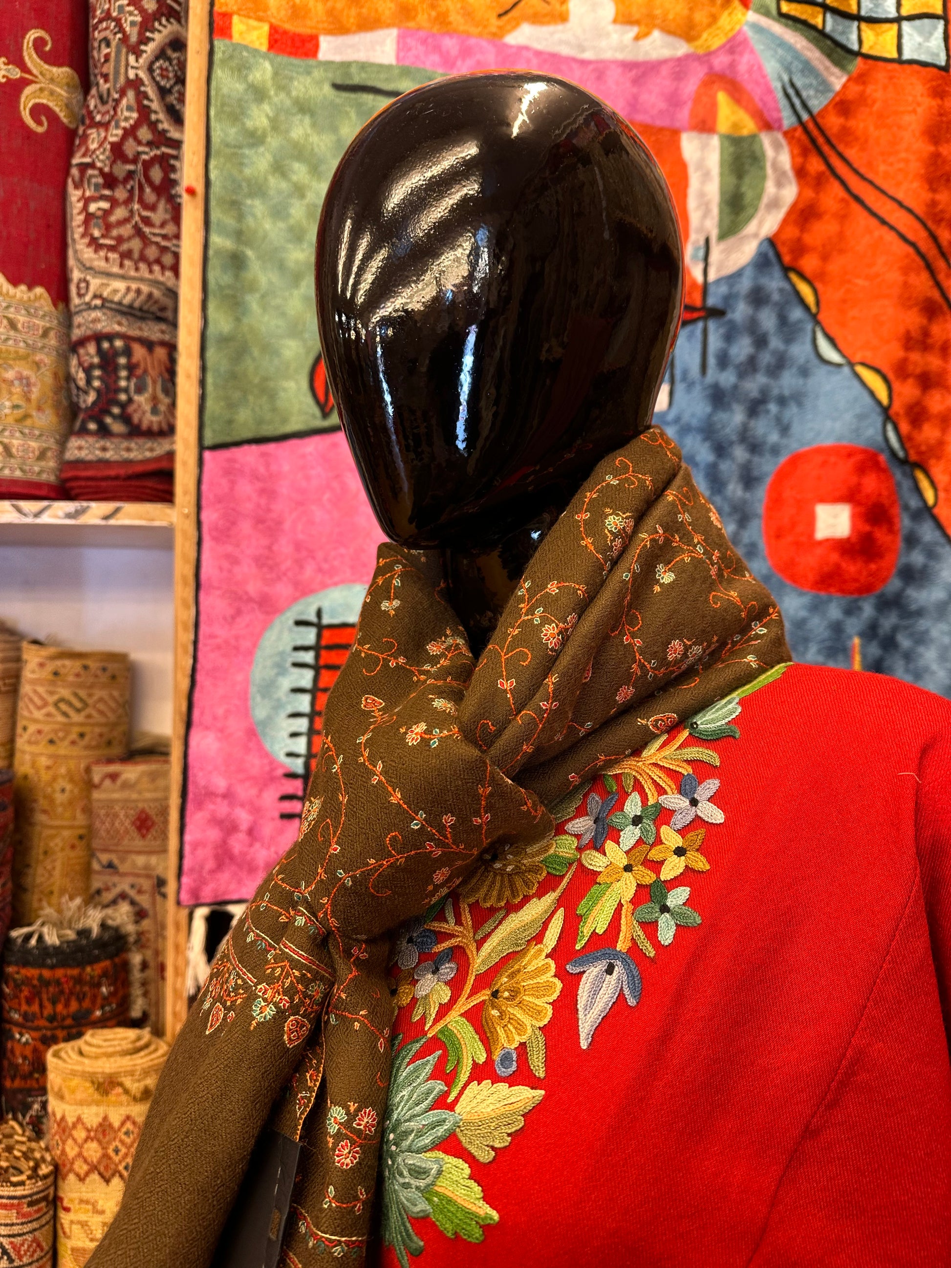 Brown Sozni Pashmina Scarf ArtAsiaHandicrafts