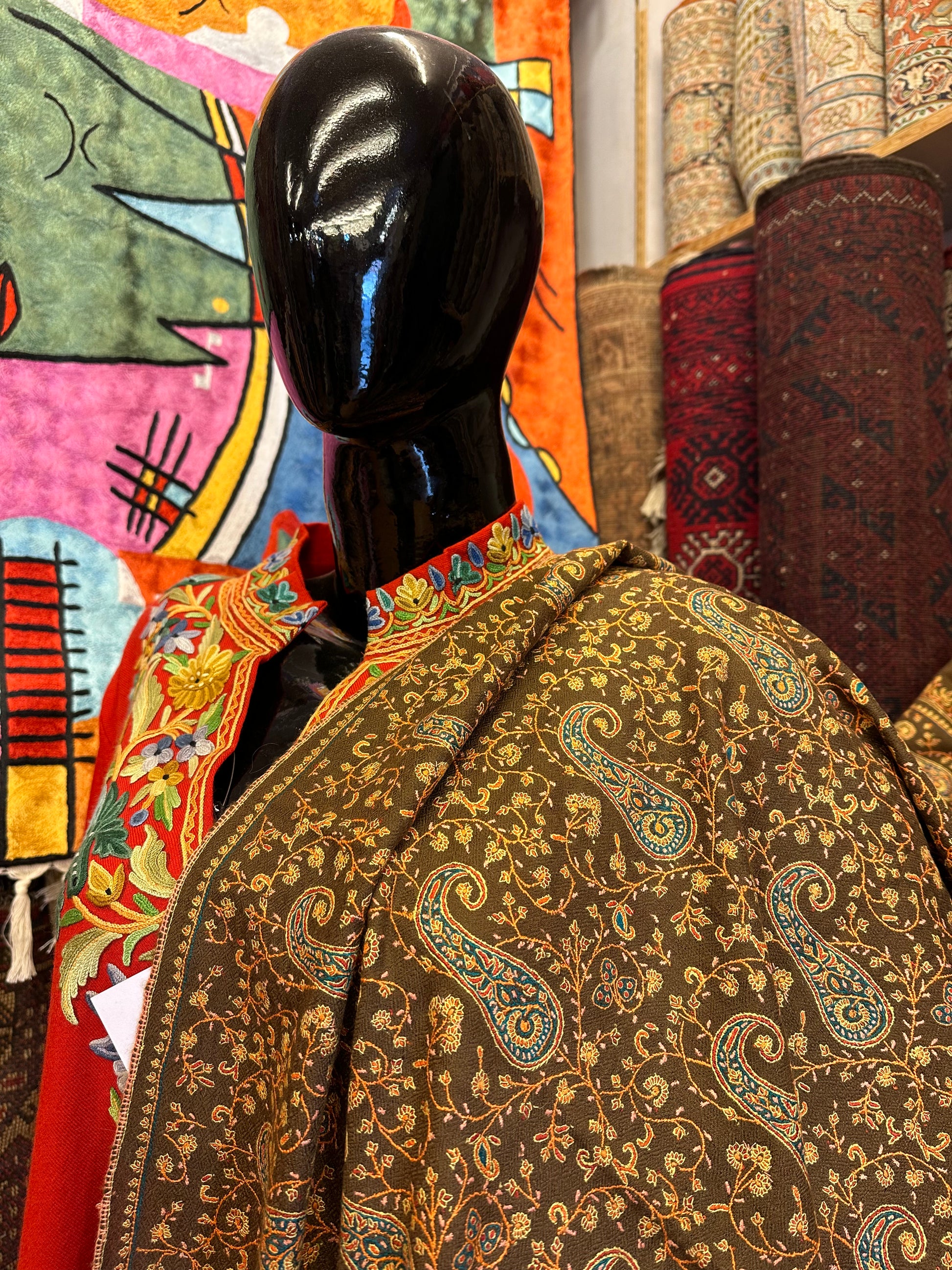 Brown Sozni Pashmina Scarf ArtAsiaHandicrafts
