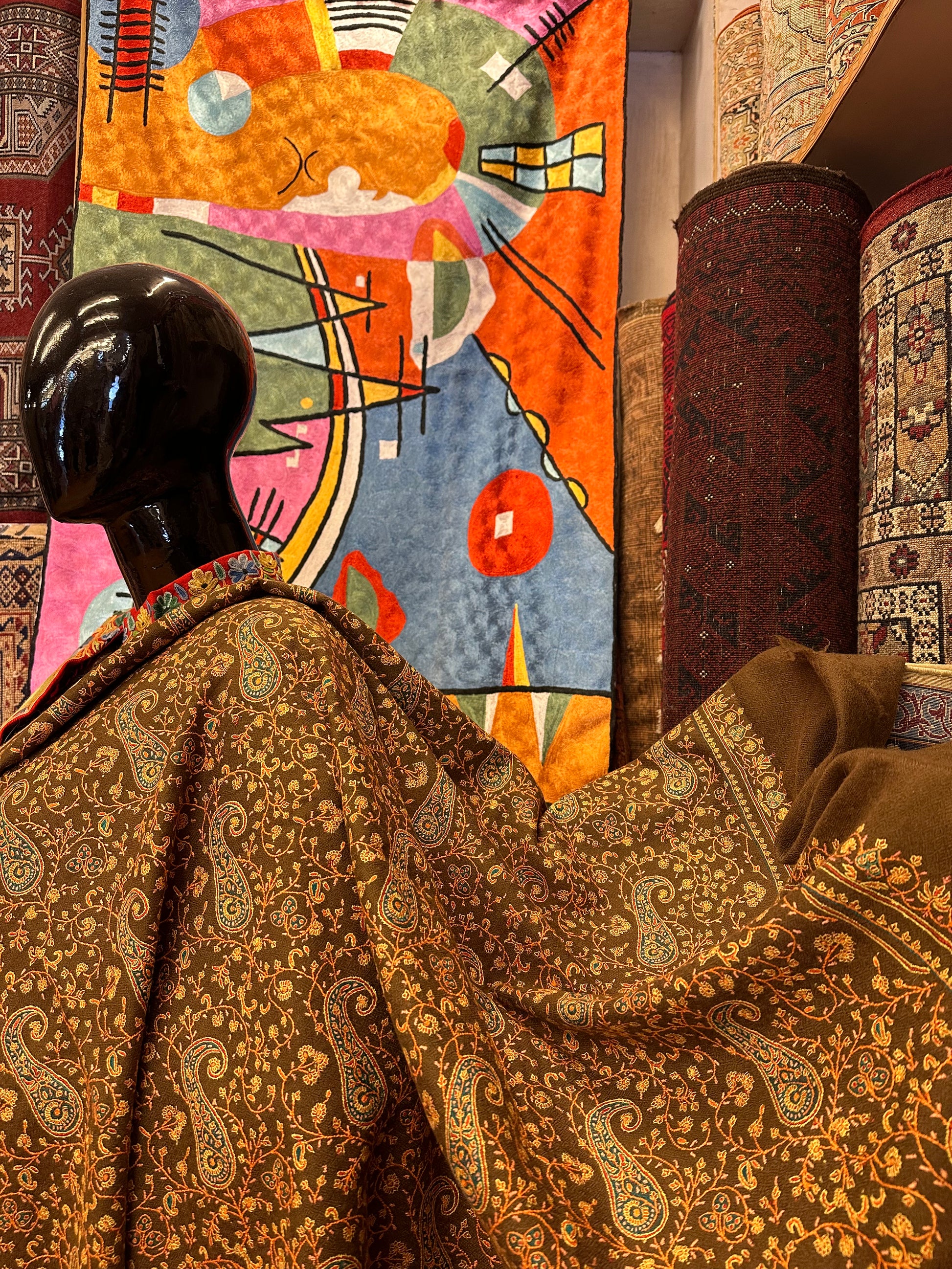 Brown Sozni Pashmina Scarf ArtAsiaHandicrafts