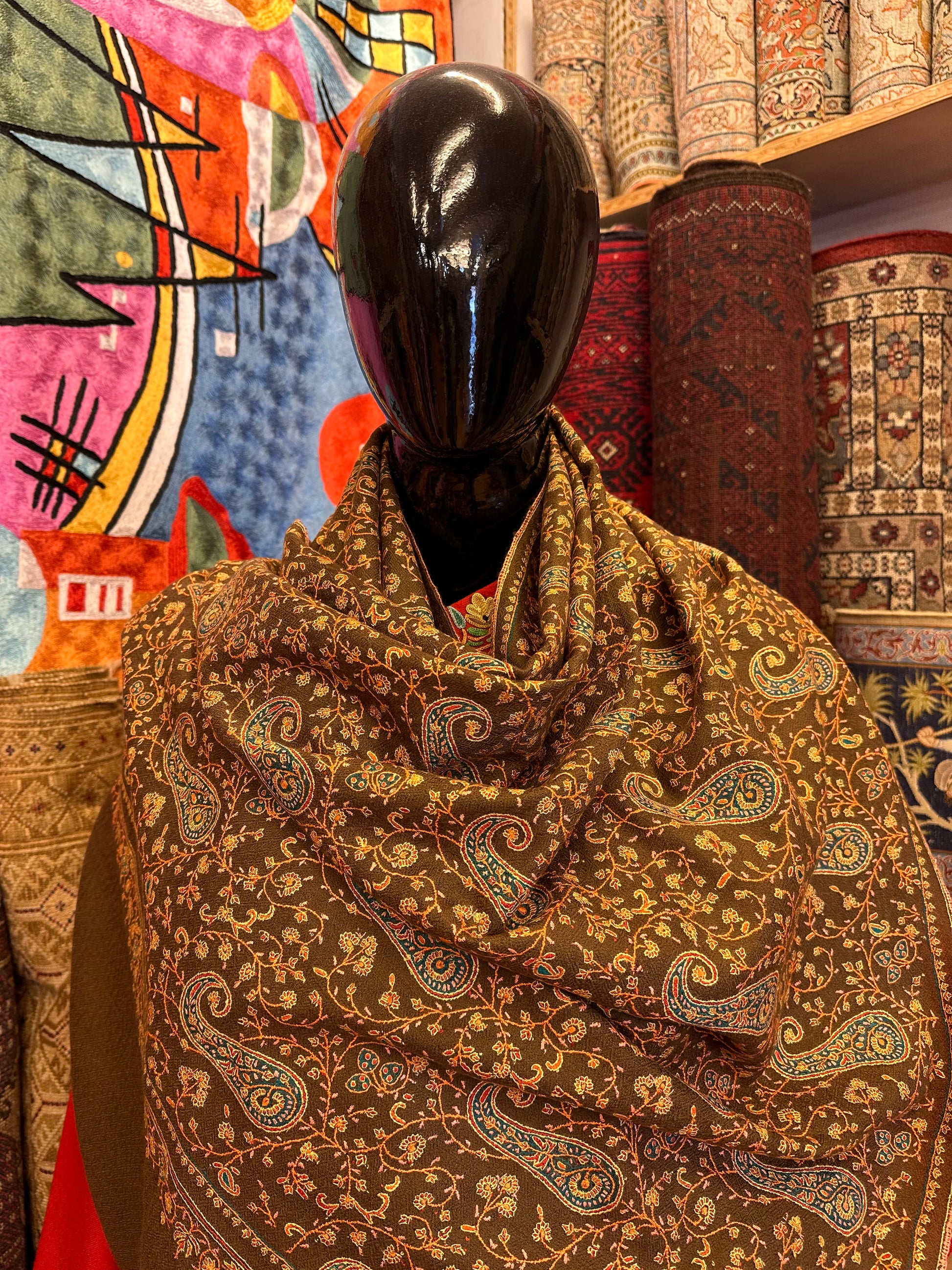 Brown Sozni Pashmina Scarf ArtAsiaHandicrafts