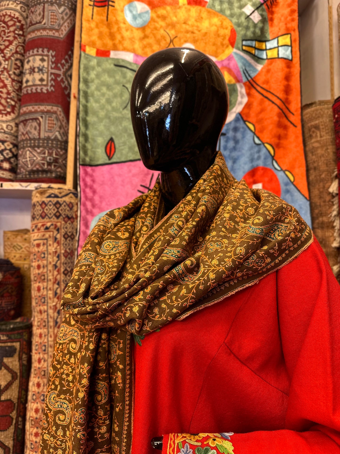 Brown Sozni Pashmina Scarf ArtAsiaHandicrafts