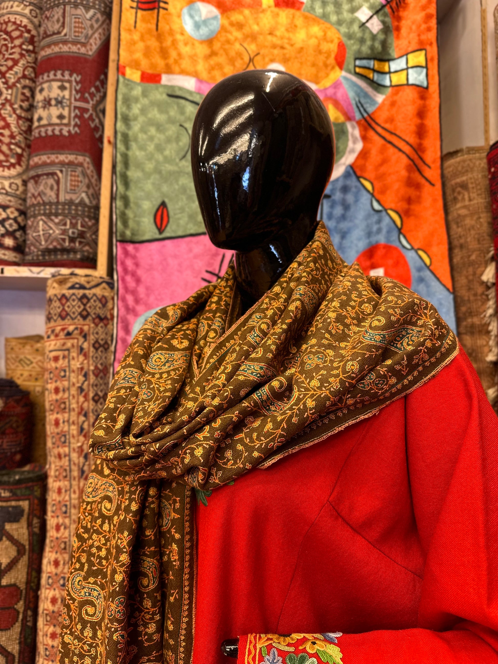 Brown Sozni Pashmina Scarf ArtAsiaHandicrafts
