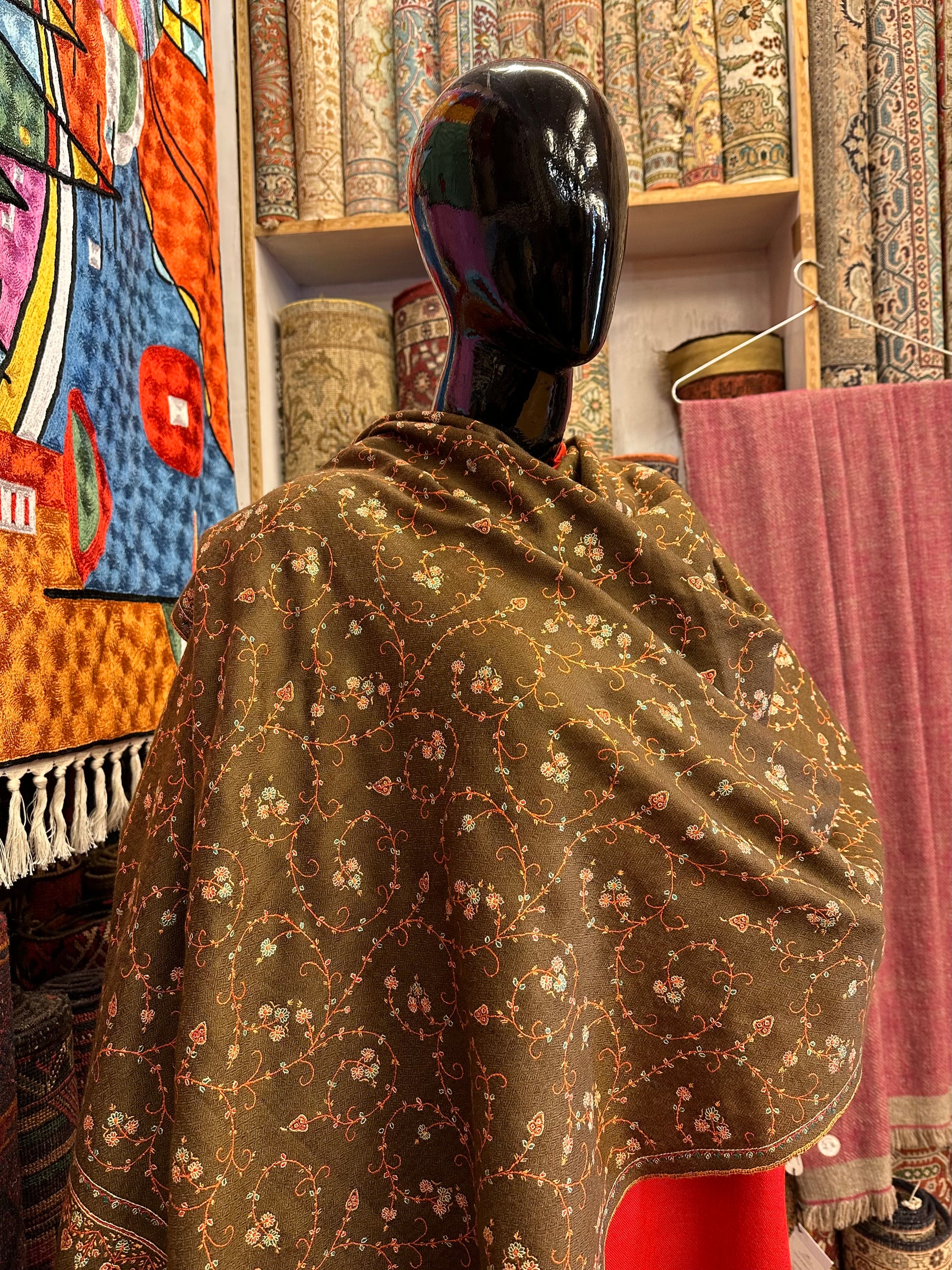 Brown Sozni Pashmina Scarf ArtAsiaHandicrafts