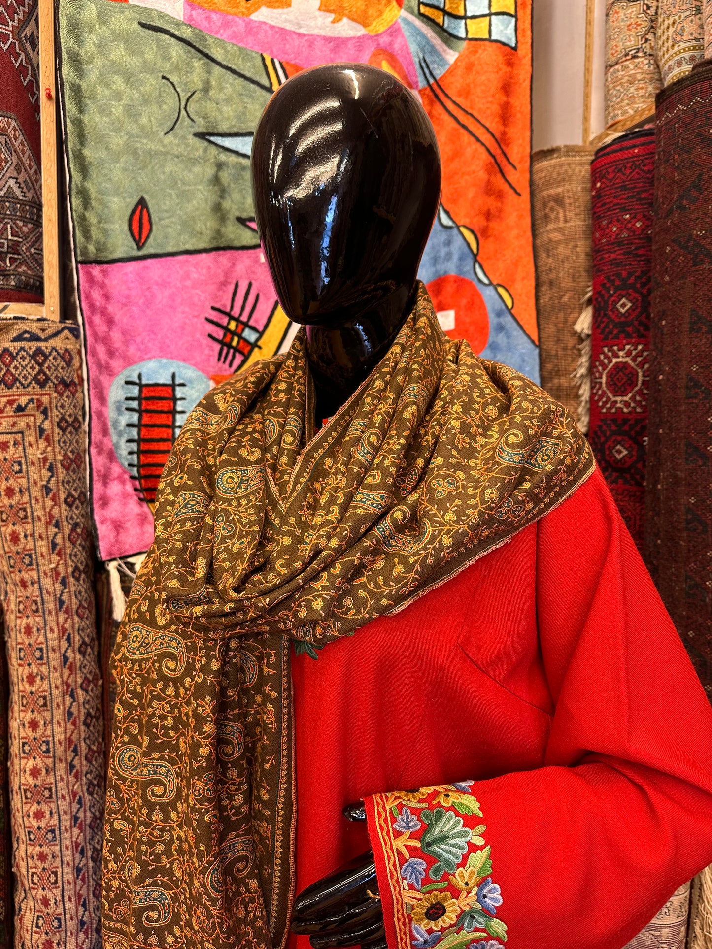 Brown Sozni Pashmina Scarf ArtAsiaHandicrafts