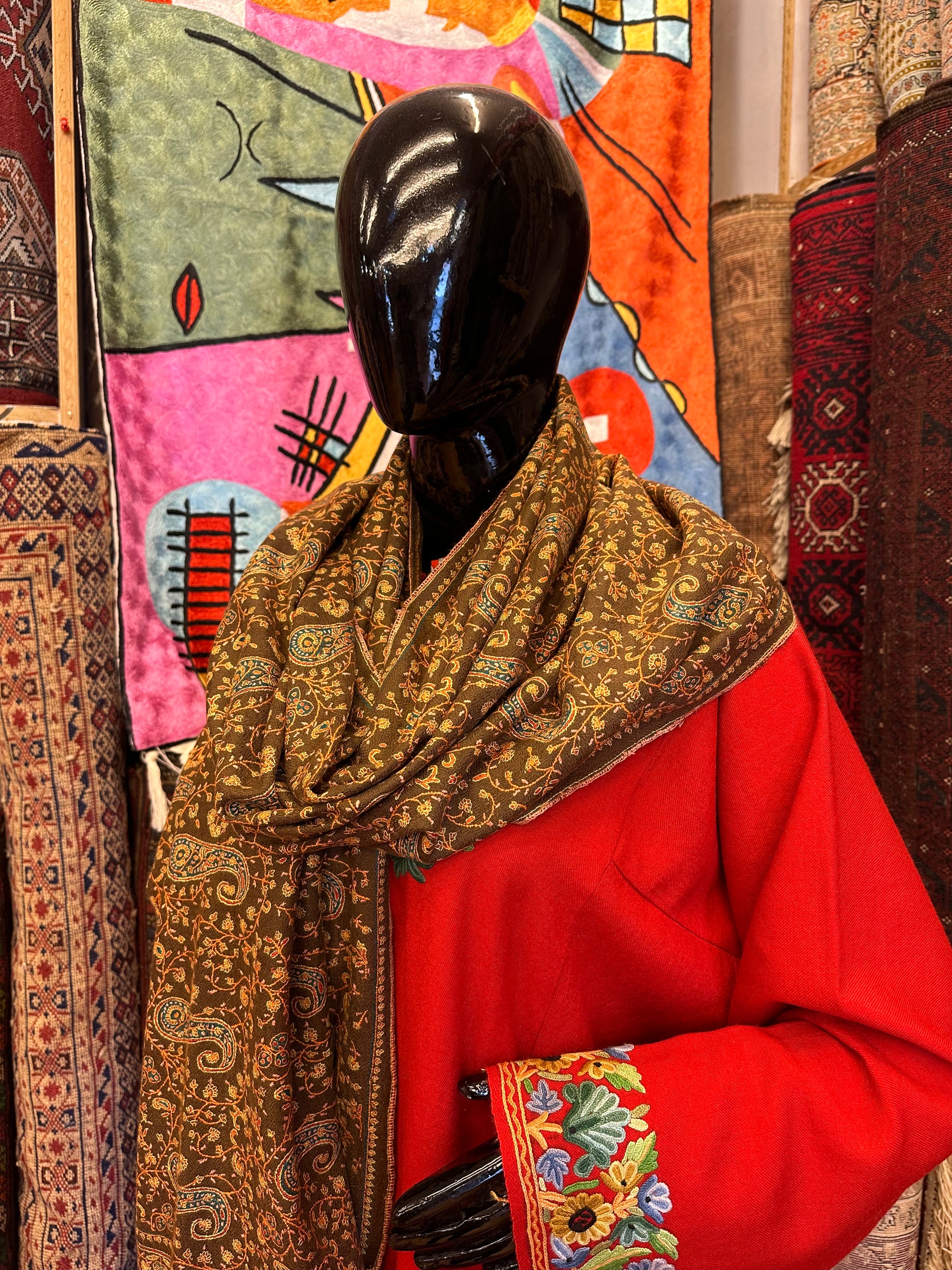 Brown Sozni Pashmina Scarf ArtAsiaHandicrafts