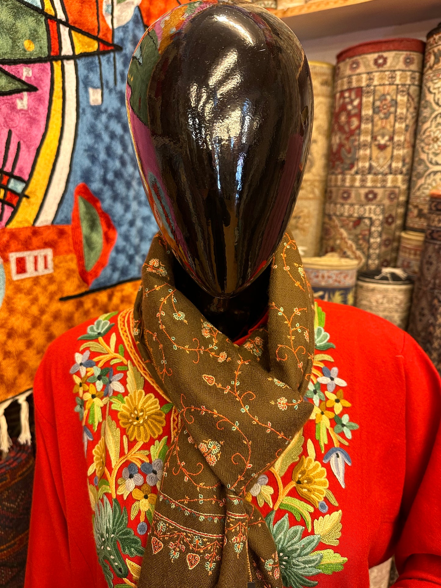 Brown Sozni Pashmina Scarf ArtAsiaHandicrafts