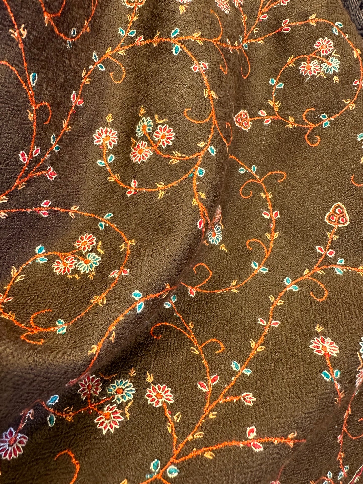 Brown Sozni Pashmina Scarf ArtAsiaHandicrafts