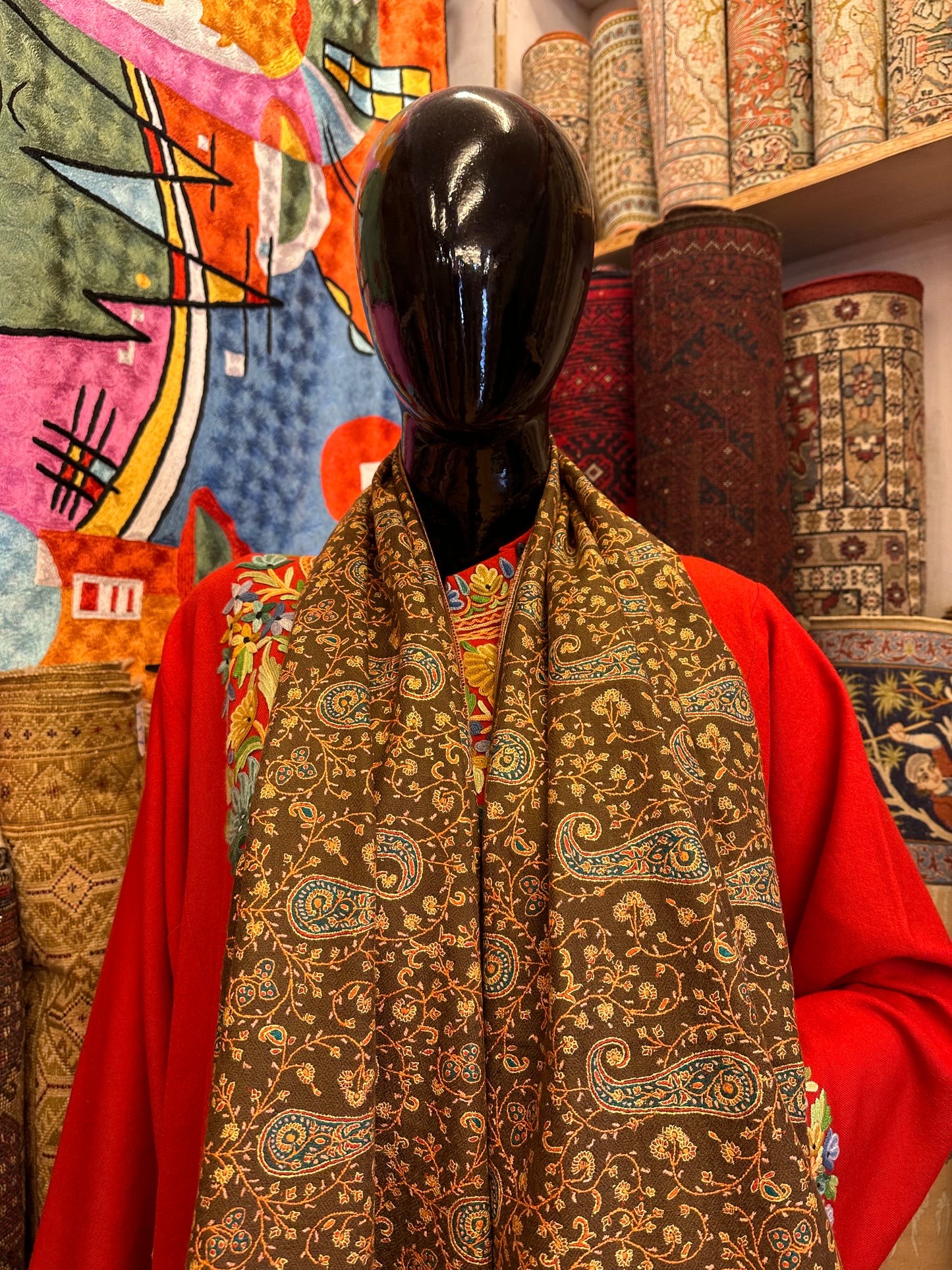 Brown Sozni Pashmina Scarf ArtAsiaHandicrafts