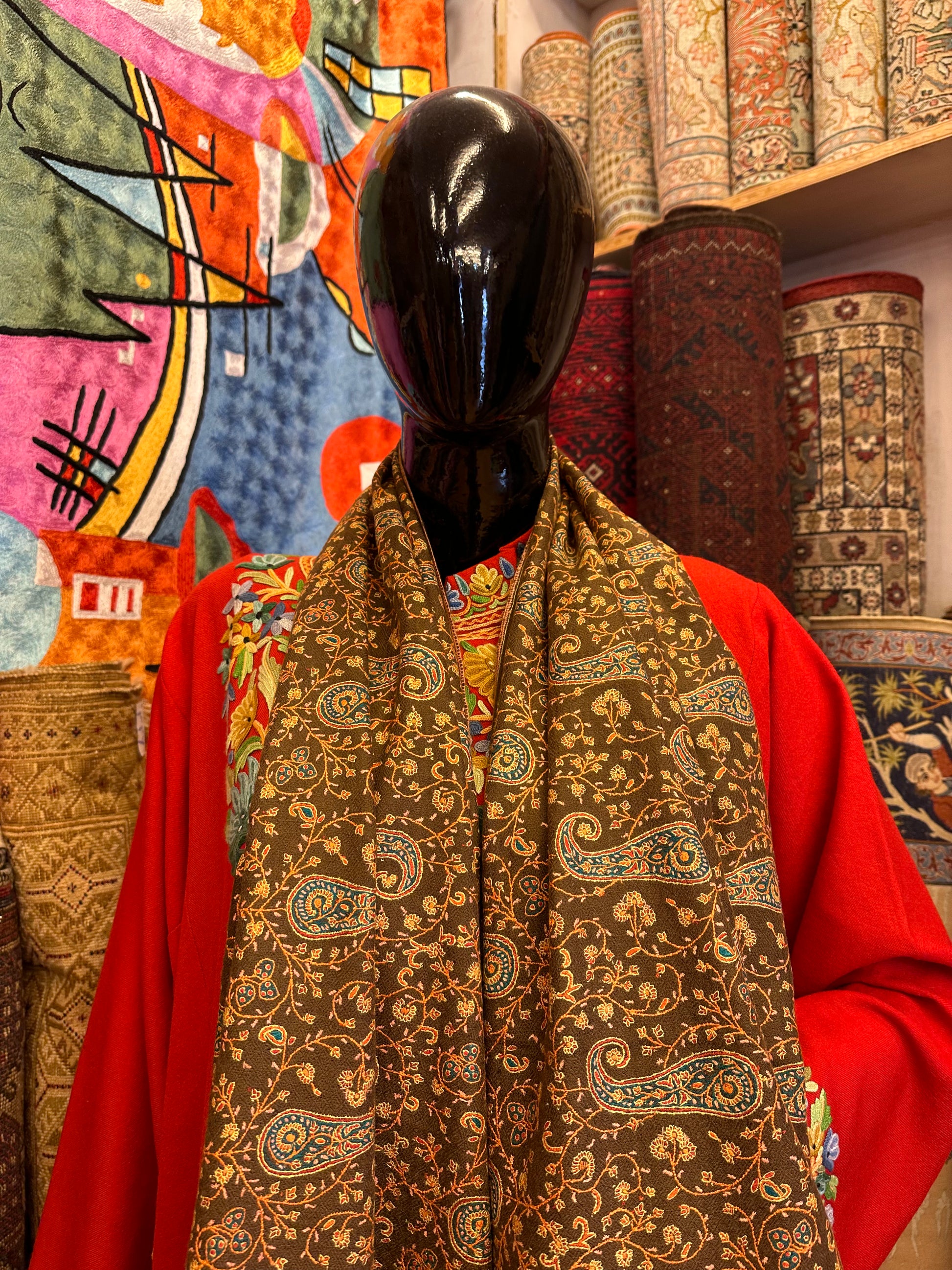 Brown Sozni Pashmina Scarf ArtAsiaHandicrafts