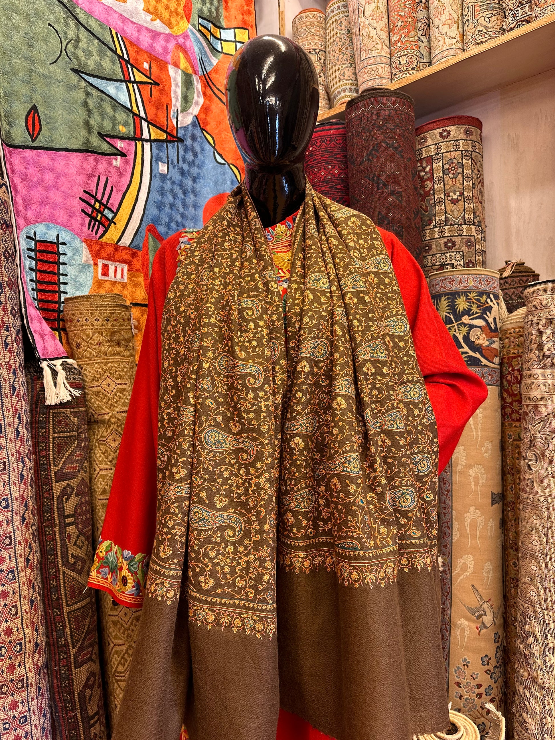 Brown Sozni Pashmina Scarf ArtAsiaHandicrafts