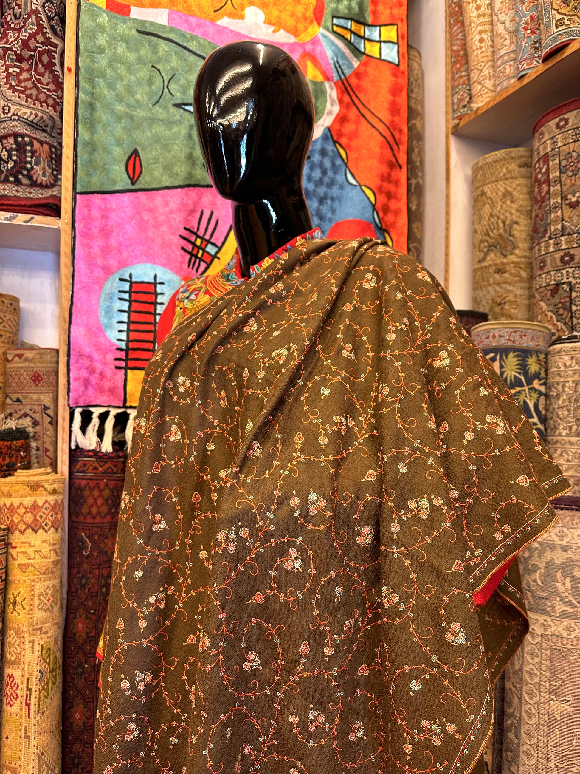 Brown Sozni Pashmina Scarf ArtAsiaHandicrafts