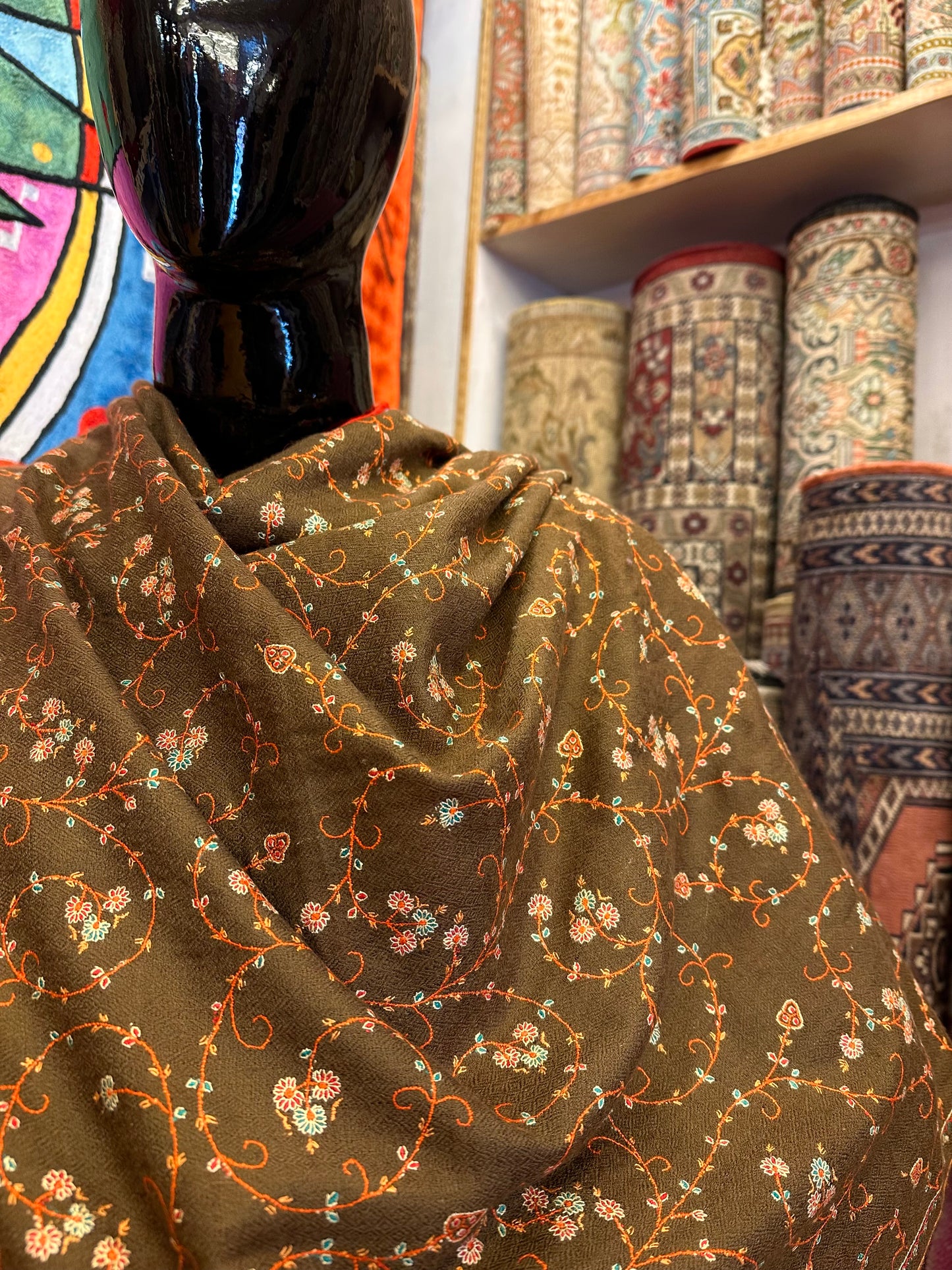 Brown Sozni Pashmina Scarf ArtAsiaHandicrafts