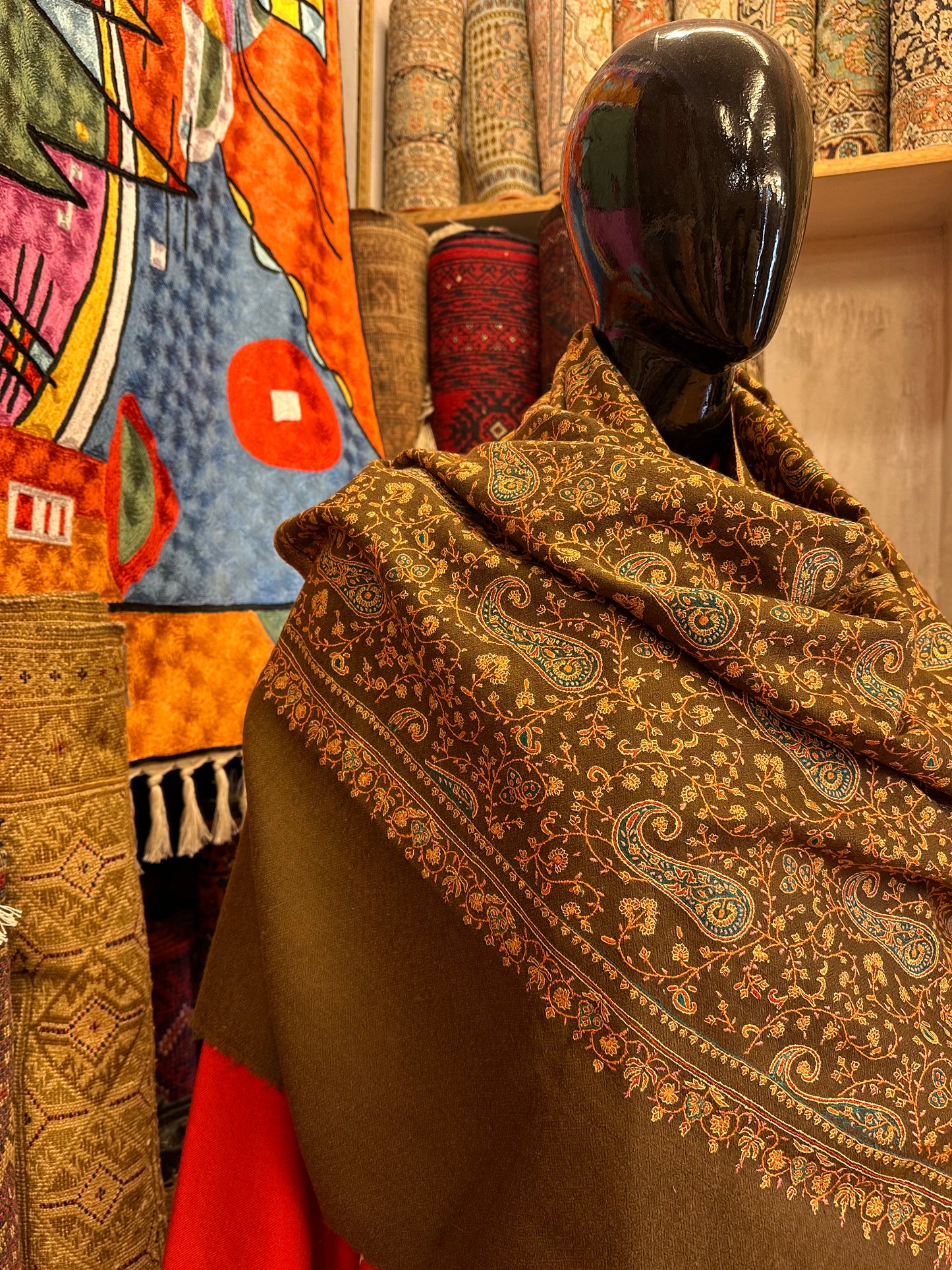 Brown Sozni Pashmina Scarf ArtAsiaHandicrafts