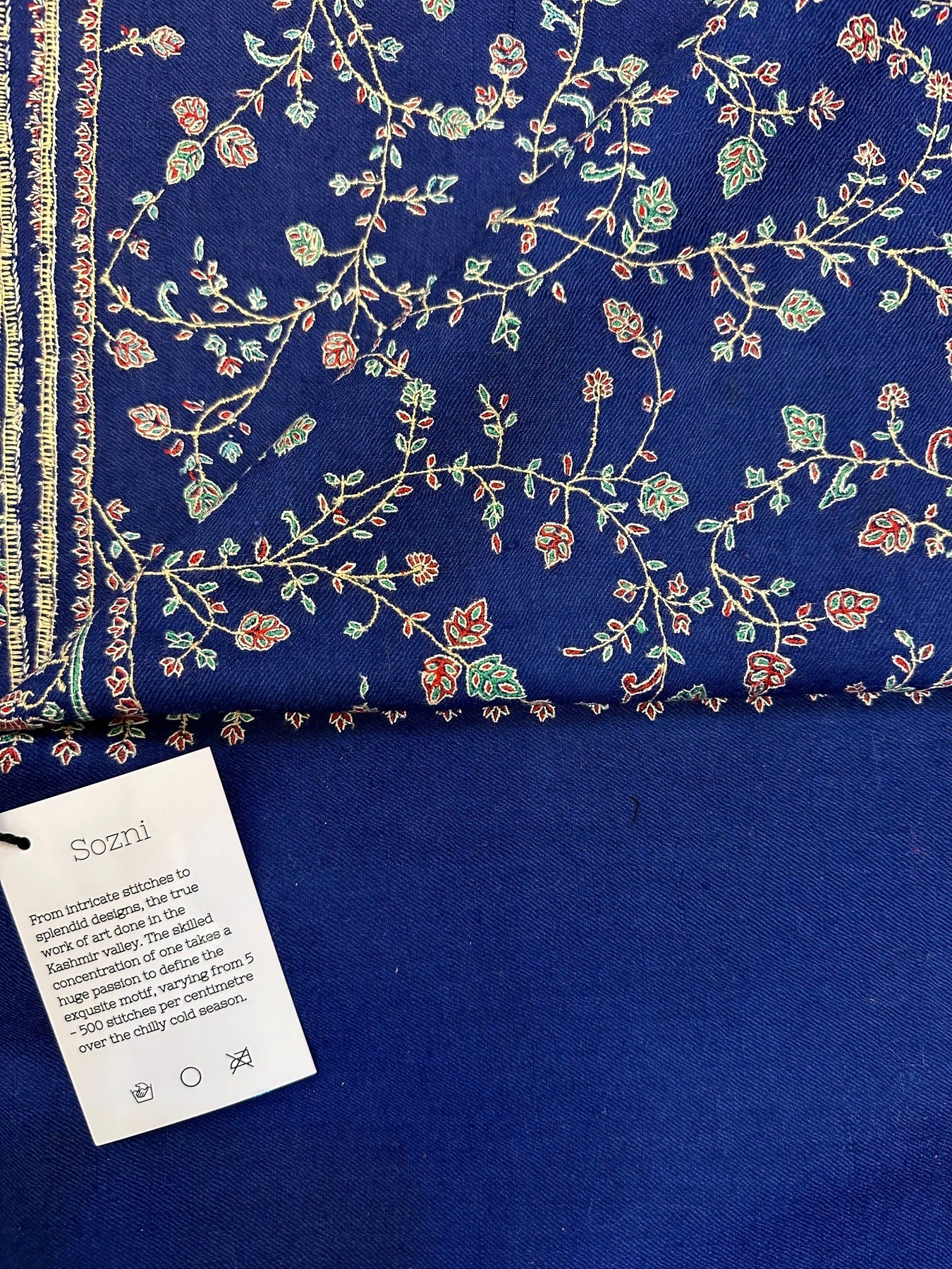 Dark Blue Sozni Pashmina Shawl ArtAsiaHandicrafts