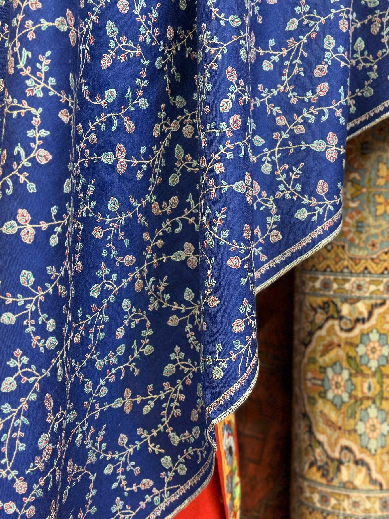 Dark Blue Sozni Pashmina Shawl ArtAsiaHandicrafts