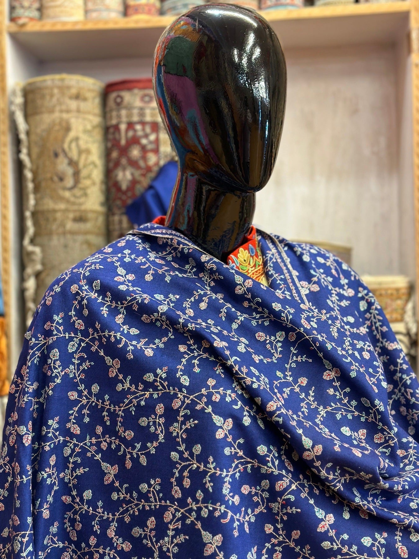 Dark Blue Sozni Pashmina Shawl ArtAsiaHandicrafts