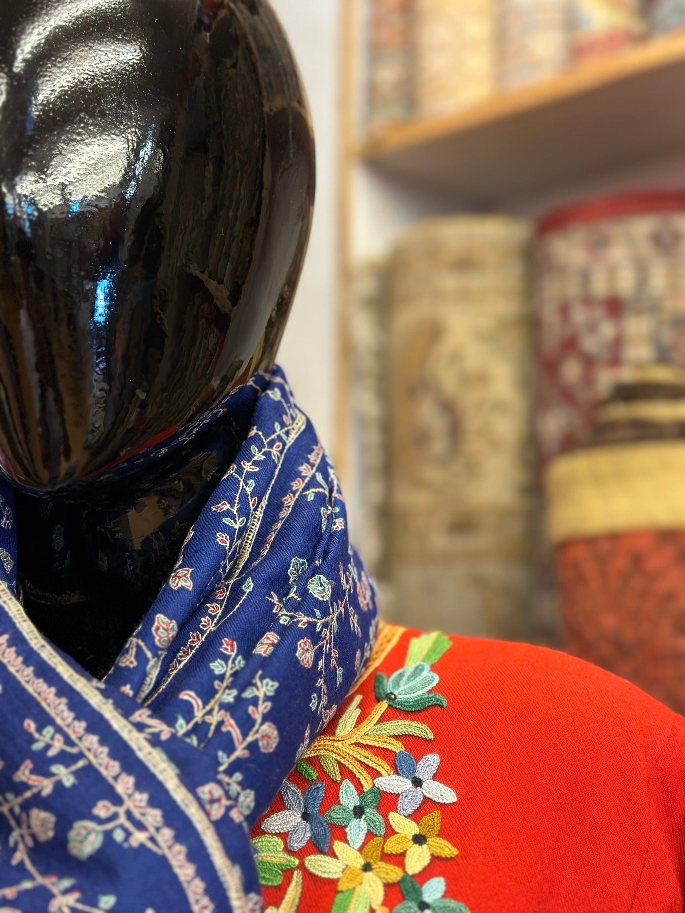 Dark Blue Sozni Pashmina Shawl ArtAsiaHandicrafts