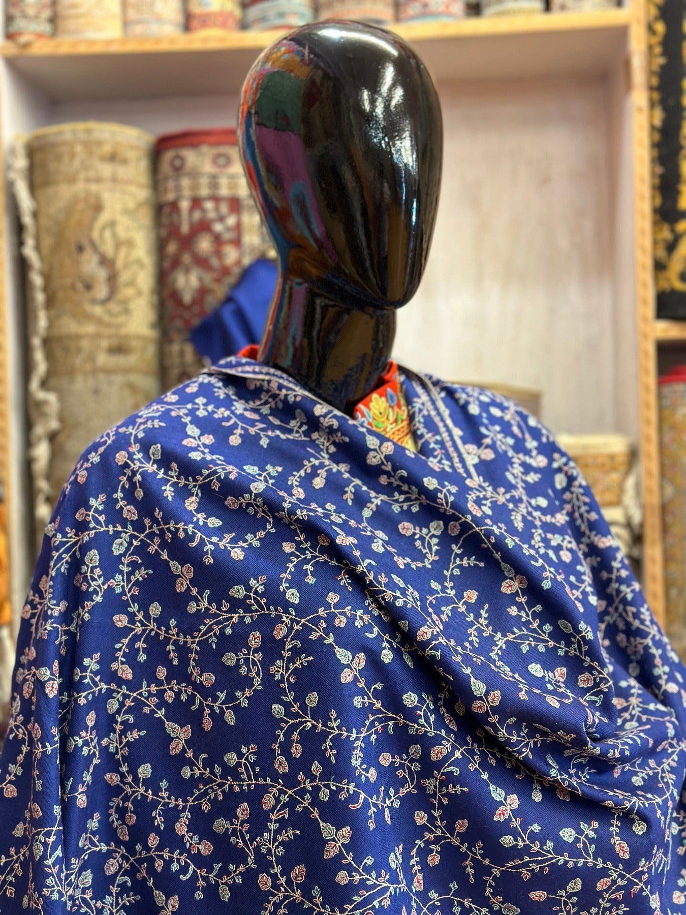 Dark Blue Sozni Pashmina Shawl ArtAsiaHandicrafts