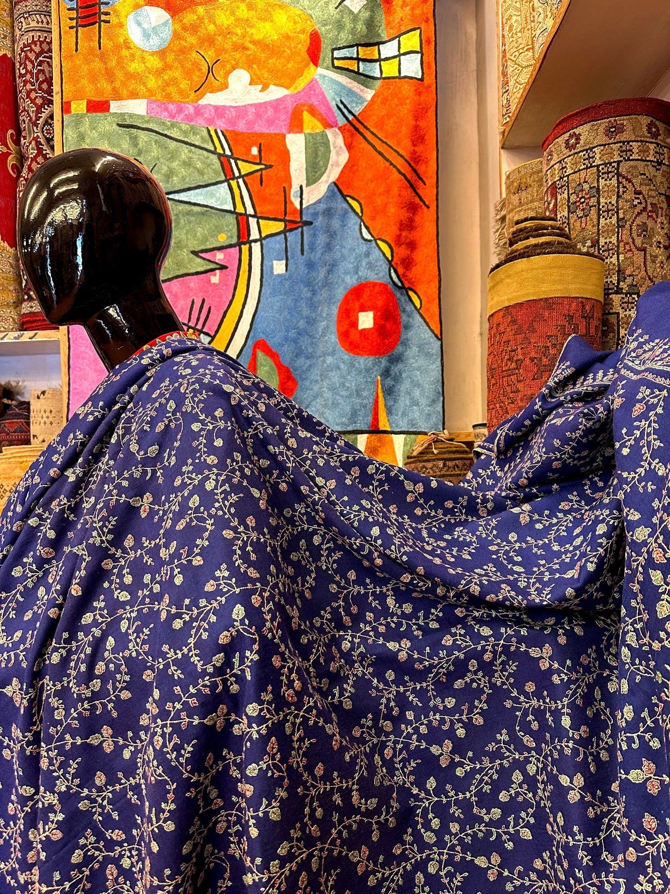 Dark Blue Sozni Pashmina Shawl ArtAsiaHandicrafts
