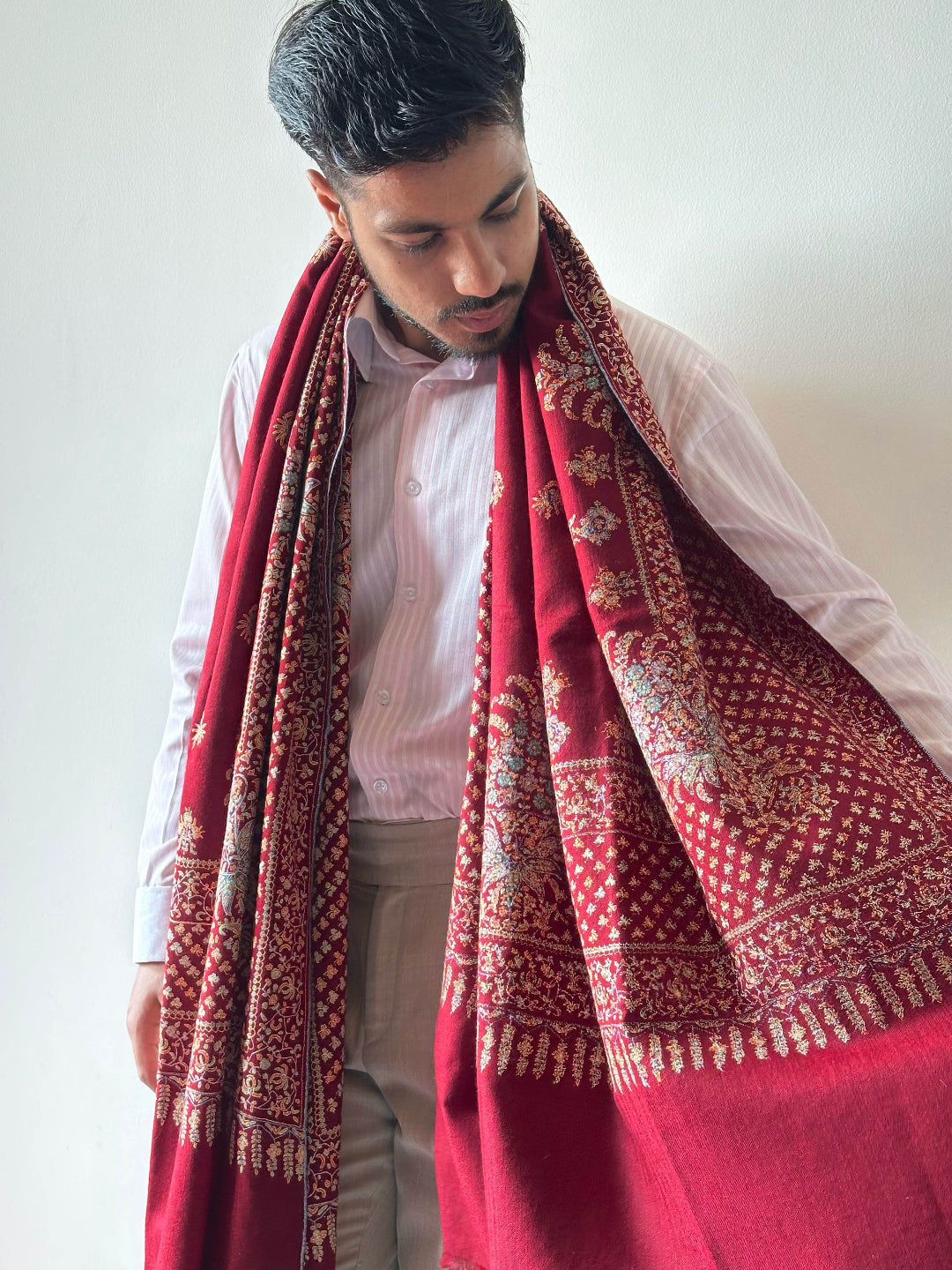 LUXURY HEIRLOOM STYLE PURE MAROON RED PASHMINA SHAWL