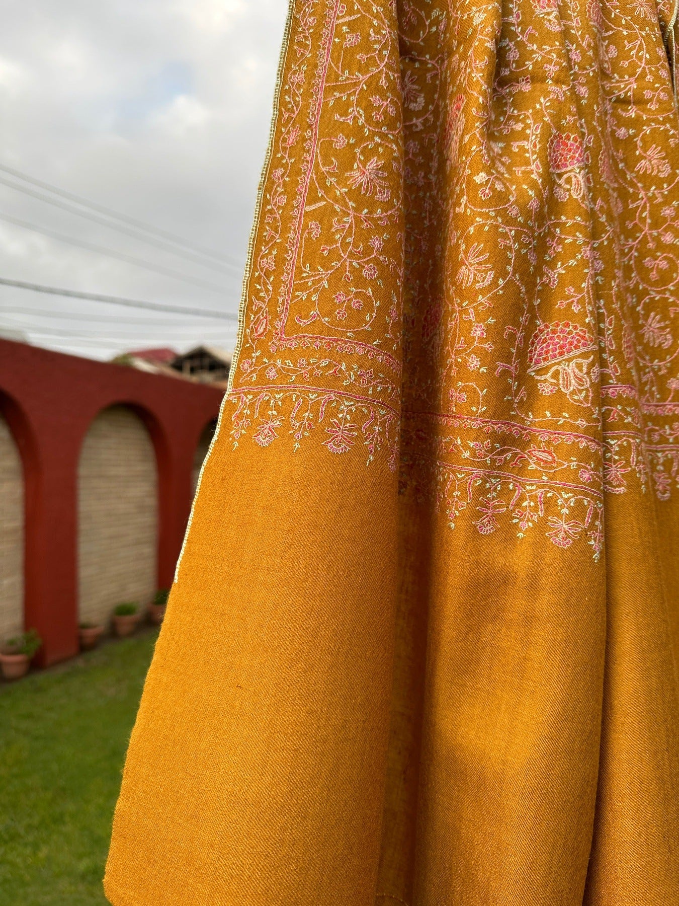 Golden Yellow Sozni Pashmina Shawl ArtAsiaHandicrafts