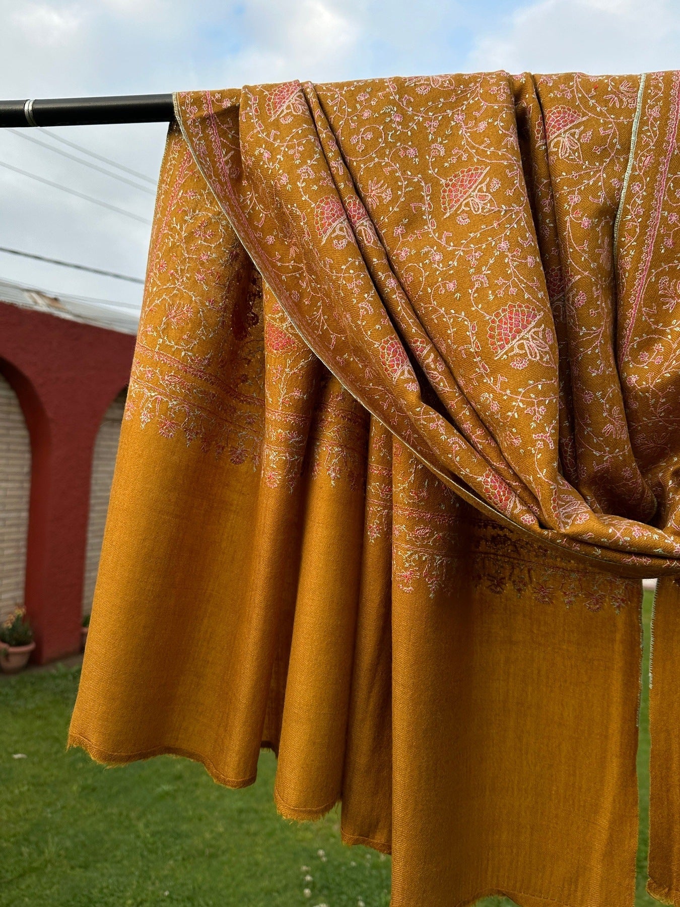 Golden Yellow Sozni Pashmina Shawl ArtAsiaHandicrafts