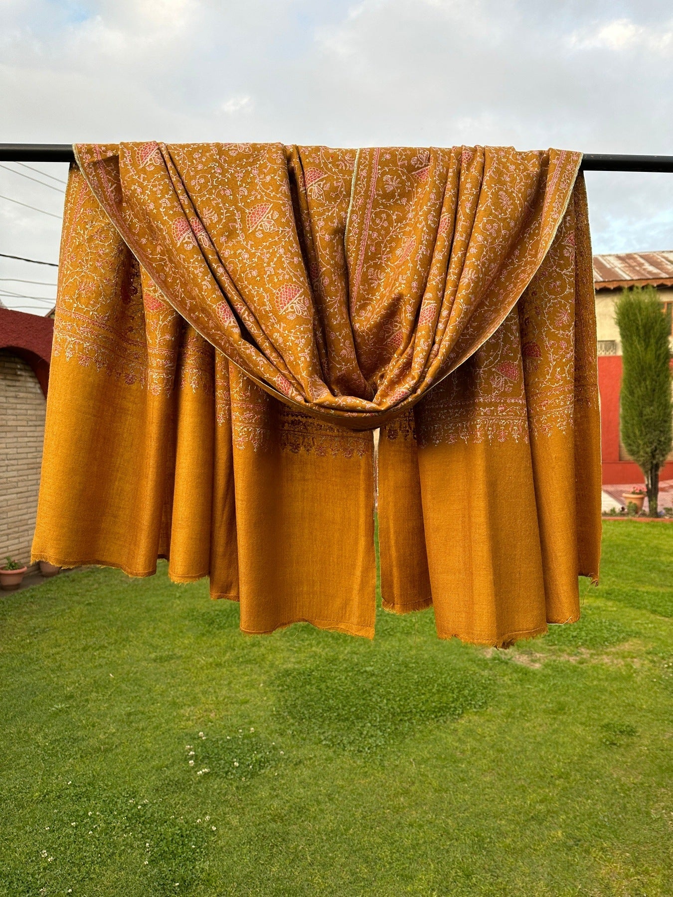Golden Yellow Sozni Pashmina Shawl ArtAsiaHandicrafts