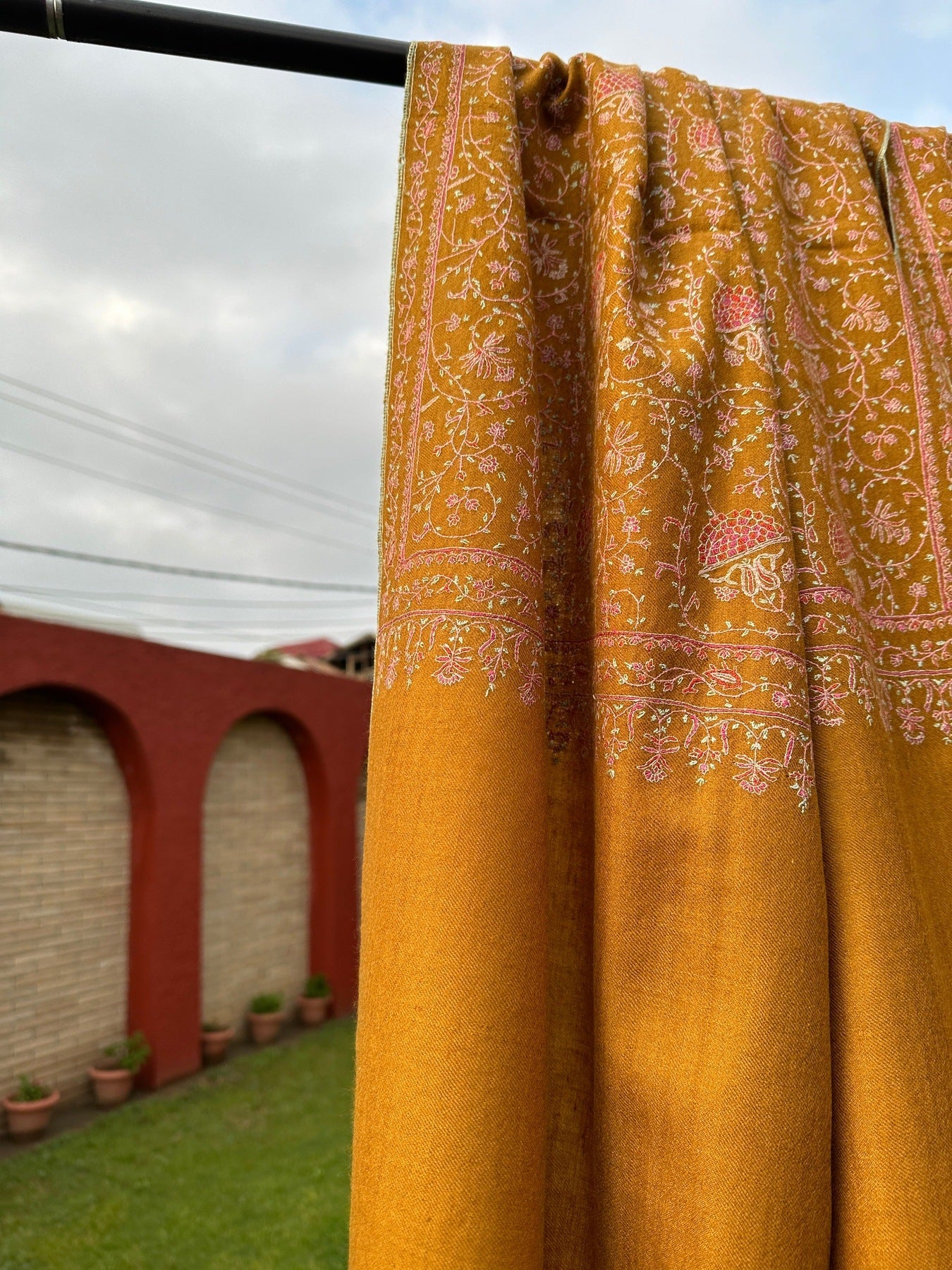Golden Yellow Sozni Pashmina Shawl ArtAsiaHandicrafts