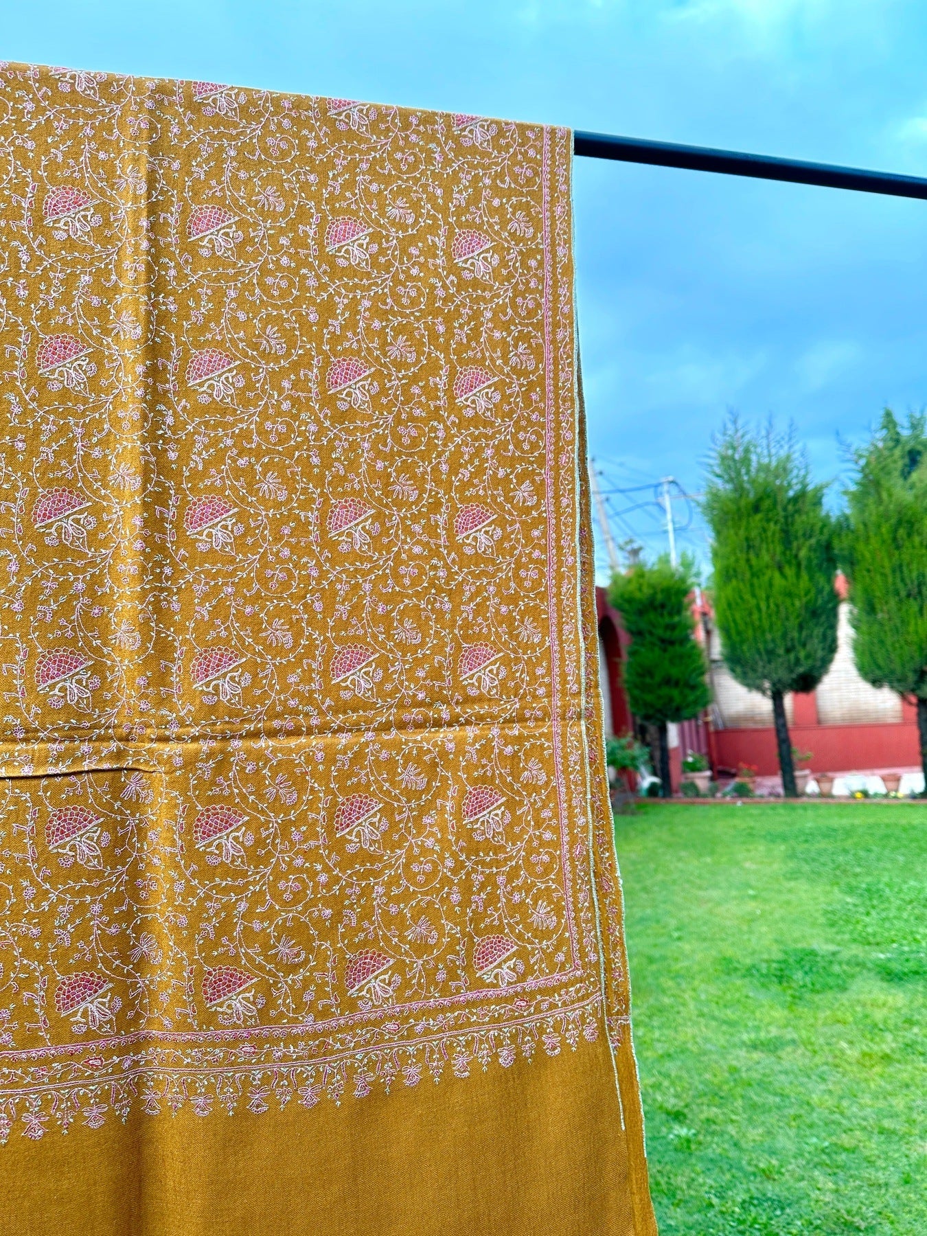 Golden Yellow Sozni Pashmina Shawl ArtAsiaHandicrafts