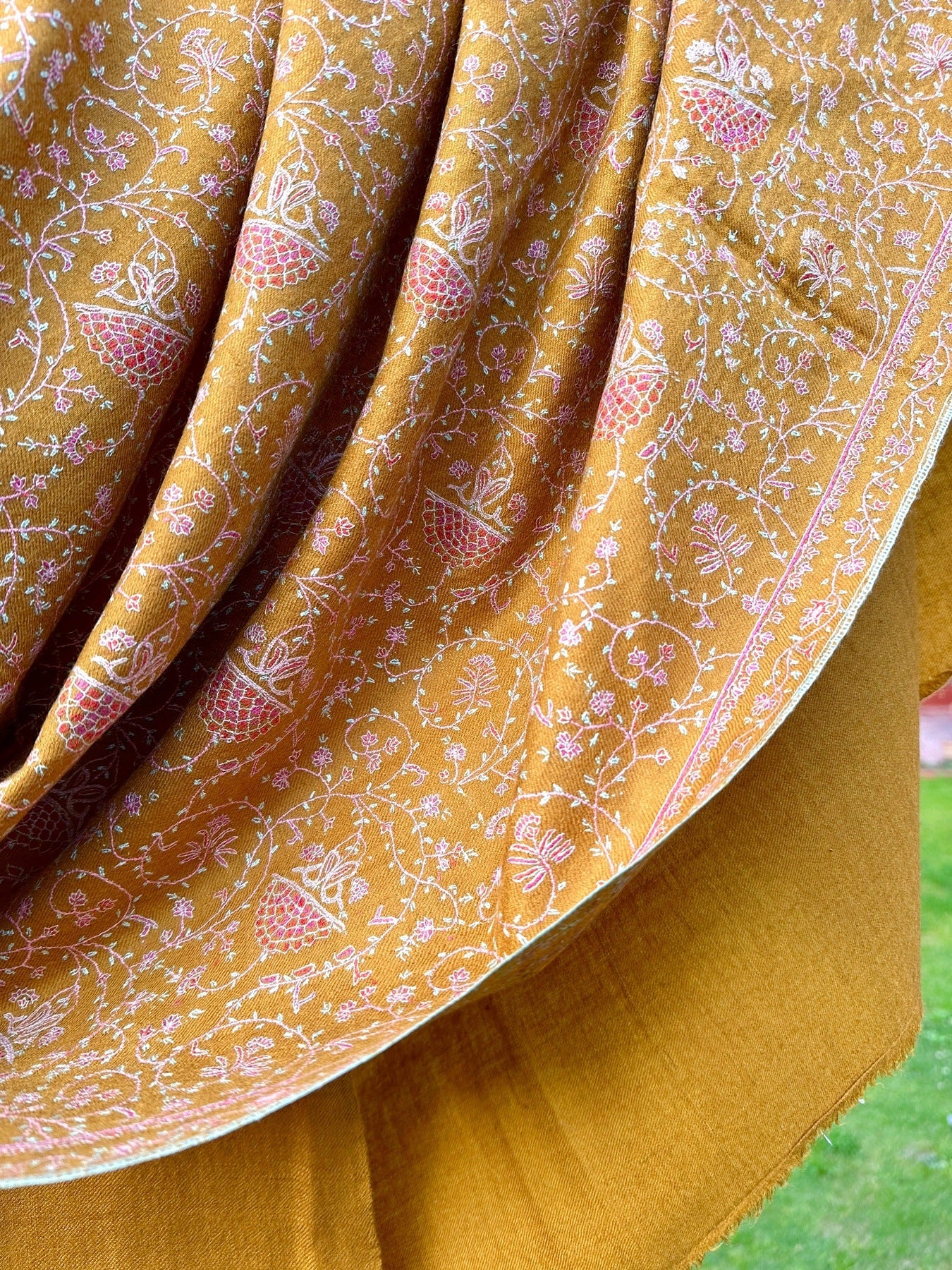 Golden Yellow Sozni Pashmina Shawl ArtAsiaHandicrafts