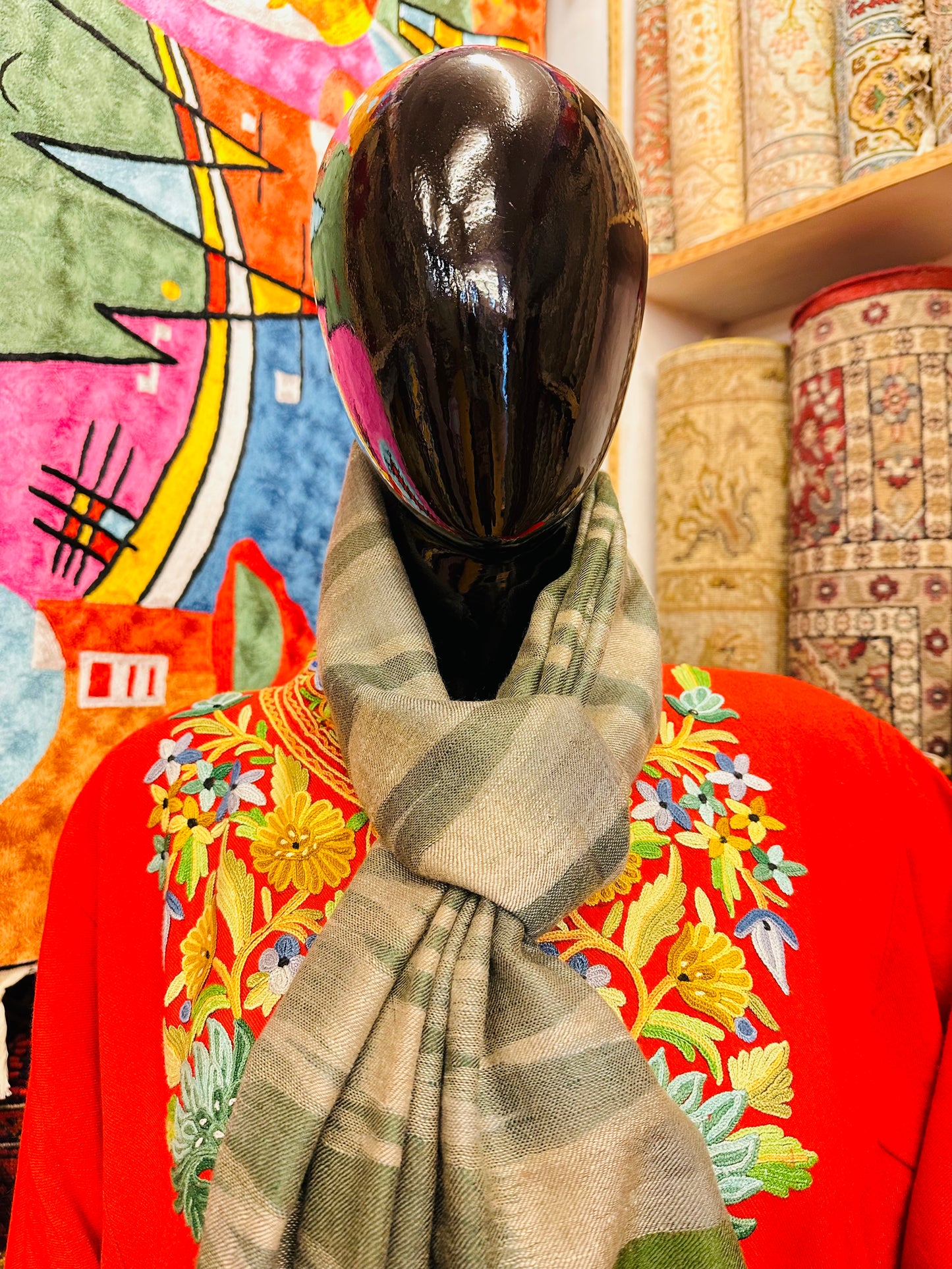 Green Ikat Pashmina Scarf ArtAsiaHandicrafts