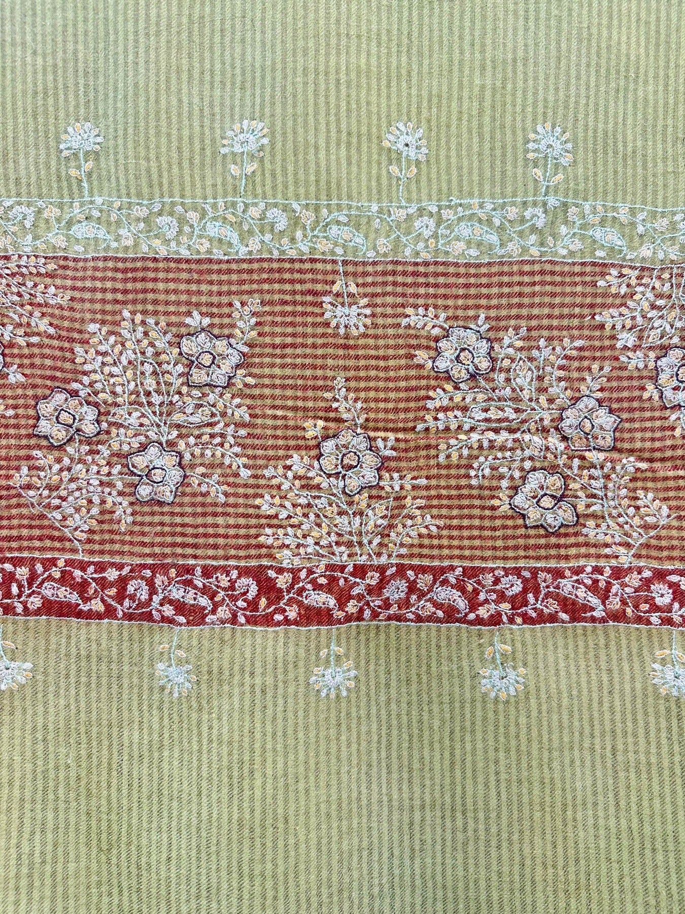 Grey Olive Sozni Pashmina Shawl ArtAsiaHandicrafts